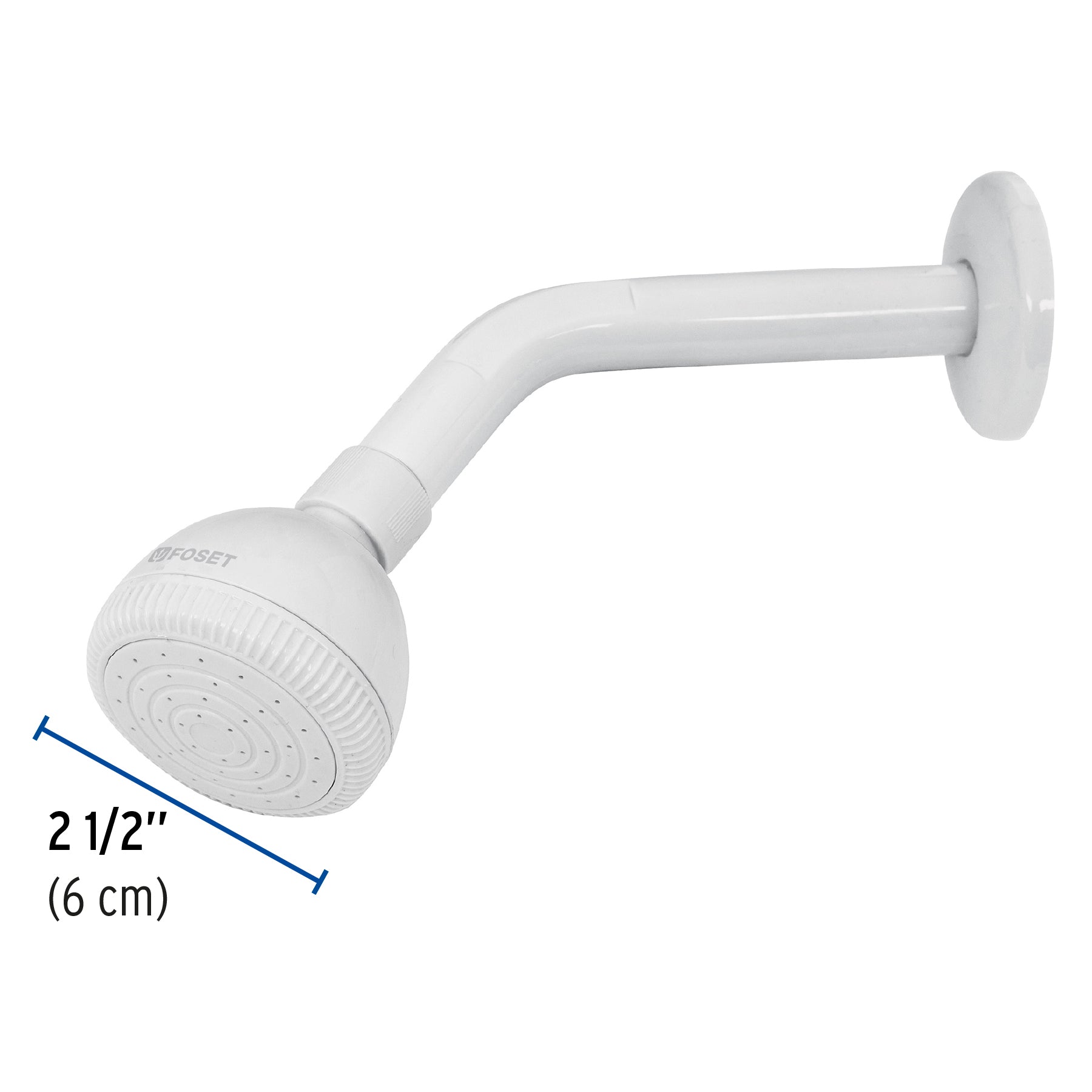 Regadera plástica redonda 2-1/2" blanca, FOSET BASIC