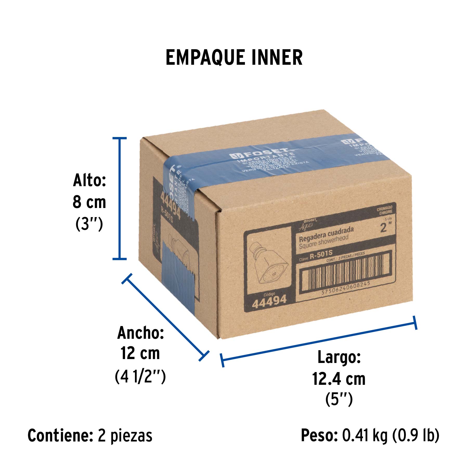 Regadera redonda 2", metálica, sin brazo, cromo, AQUA - Empaque