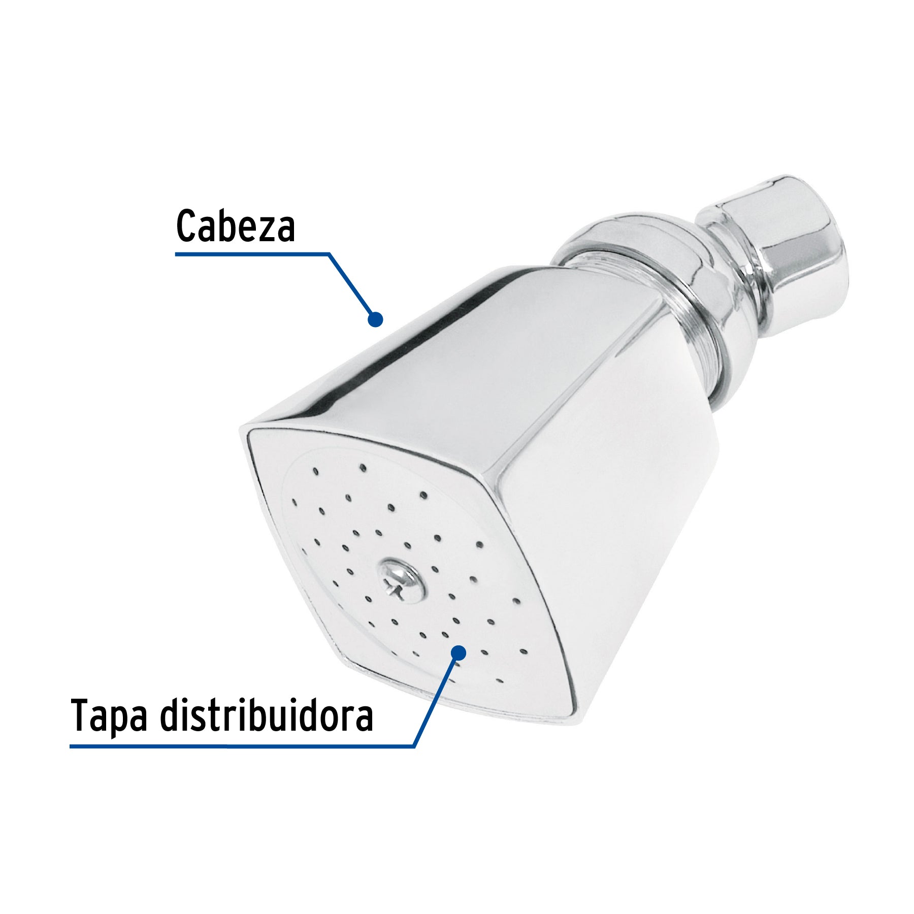 Regadera redonda 2", metálica, sin brazo, cromo, AQUA