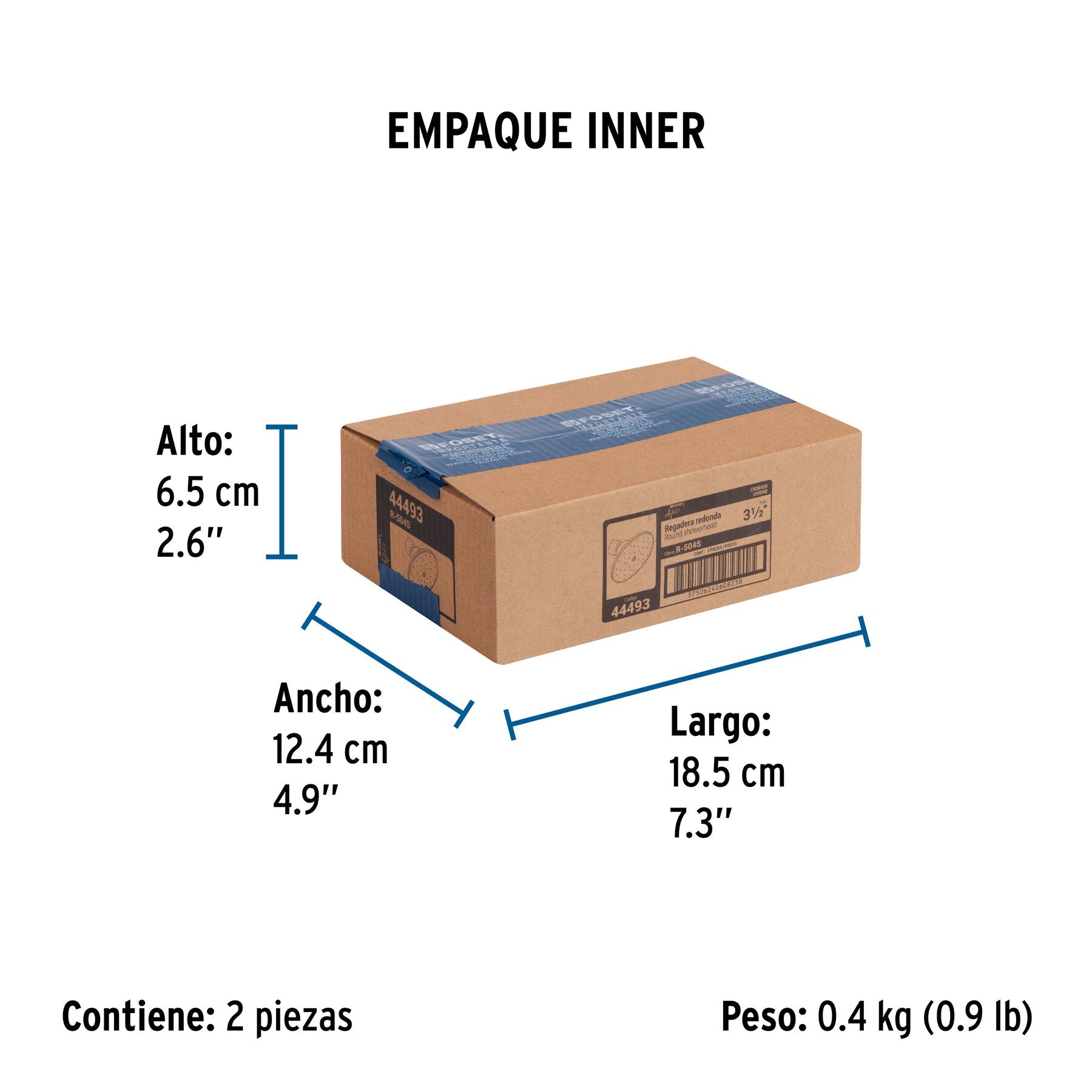 Regadera redonda 3-1/2", metálica, sin brazo, cromo, AQUA - Empaque