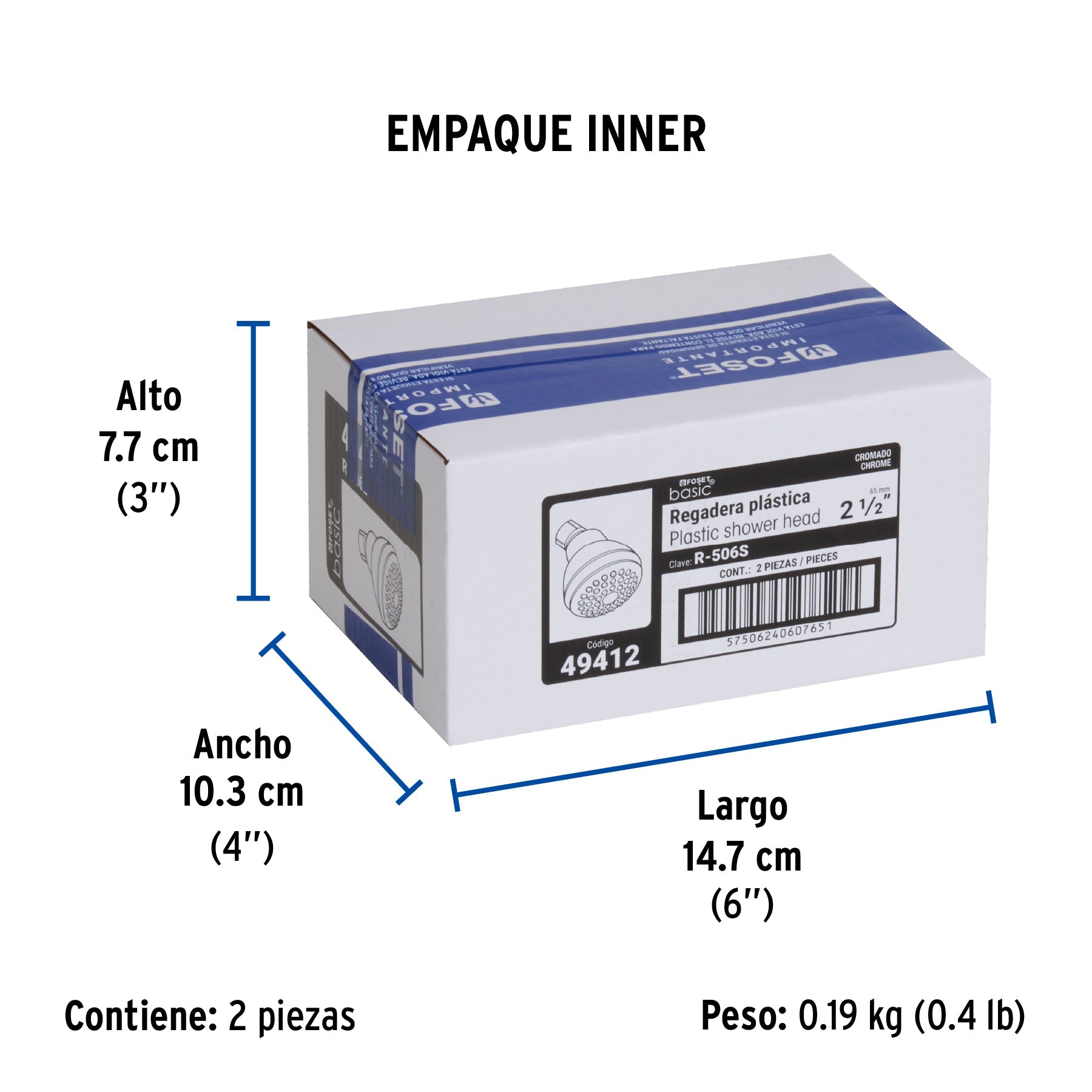 Regadera redonda de ABS 2-1/2" gris-cromo sin brazo, BASIC - Empaque