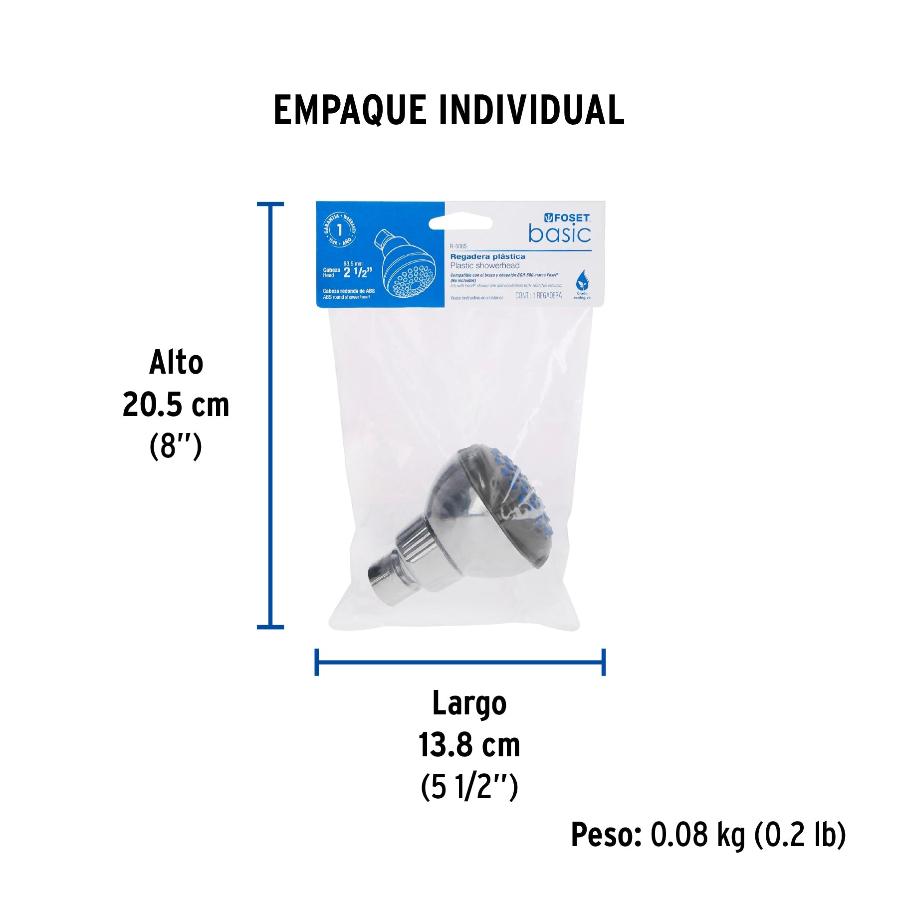 Regadera redonda de ABS 2-1/2" gris-cromo sin brazo, BASIC - Empaque