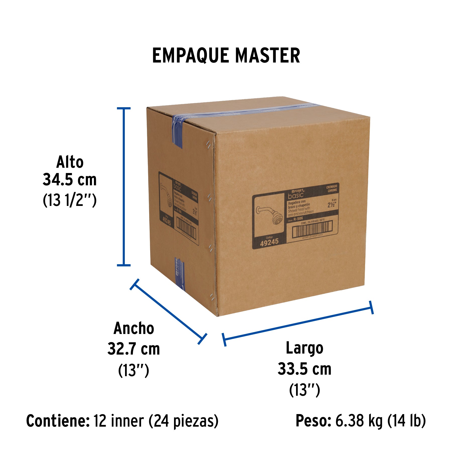 Regadera redonda 2-1/2" brazo y chapetón de acero, BASIC - Empaque