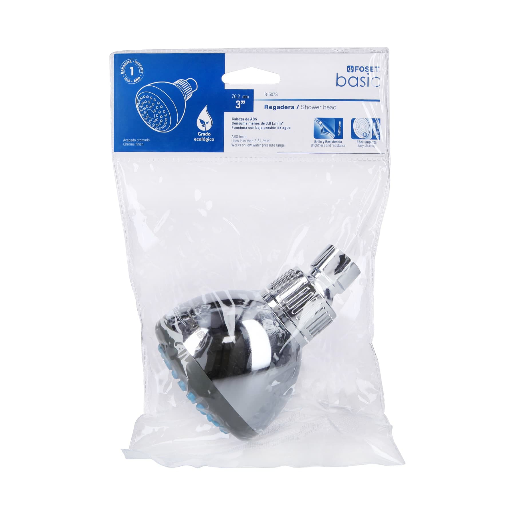 Regadera redonda de ABS 3" sin brazo, FOSET BASIC