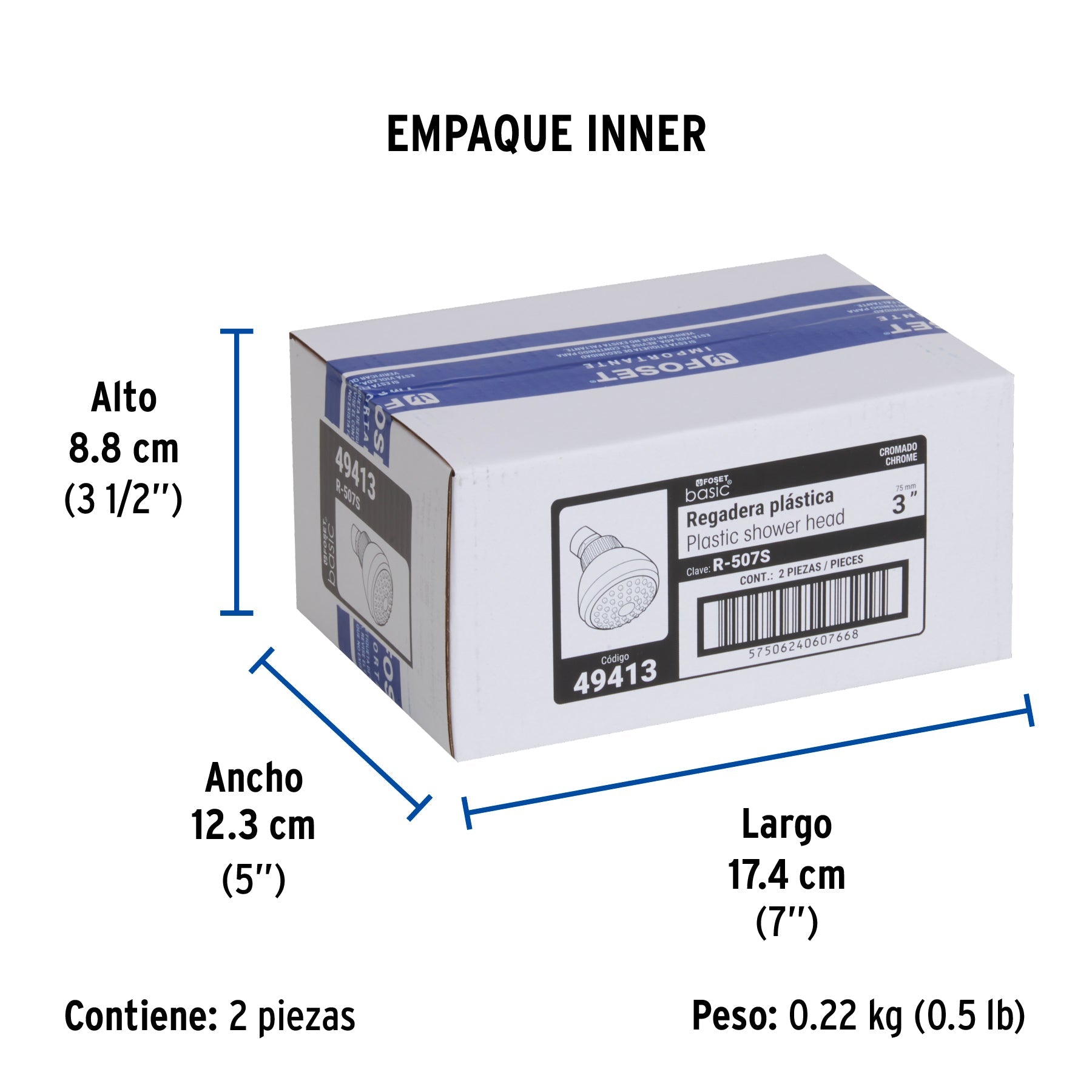 Regadera redonda de ABS 3" sin brazo, FOSET BASIC - Empaque