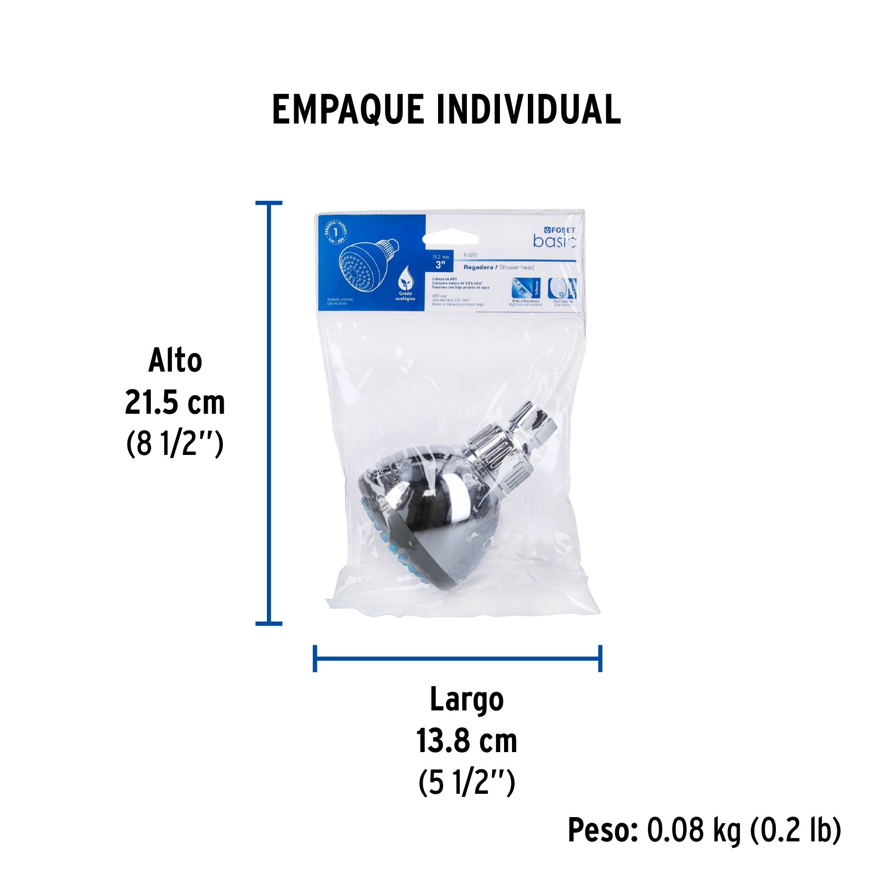 Regadera redonda de ABS 3" sin brazo, FOSET BASIC - Empaque