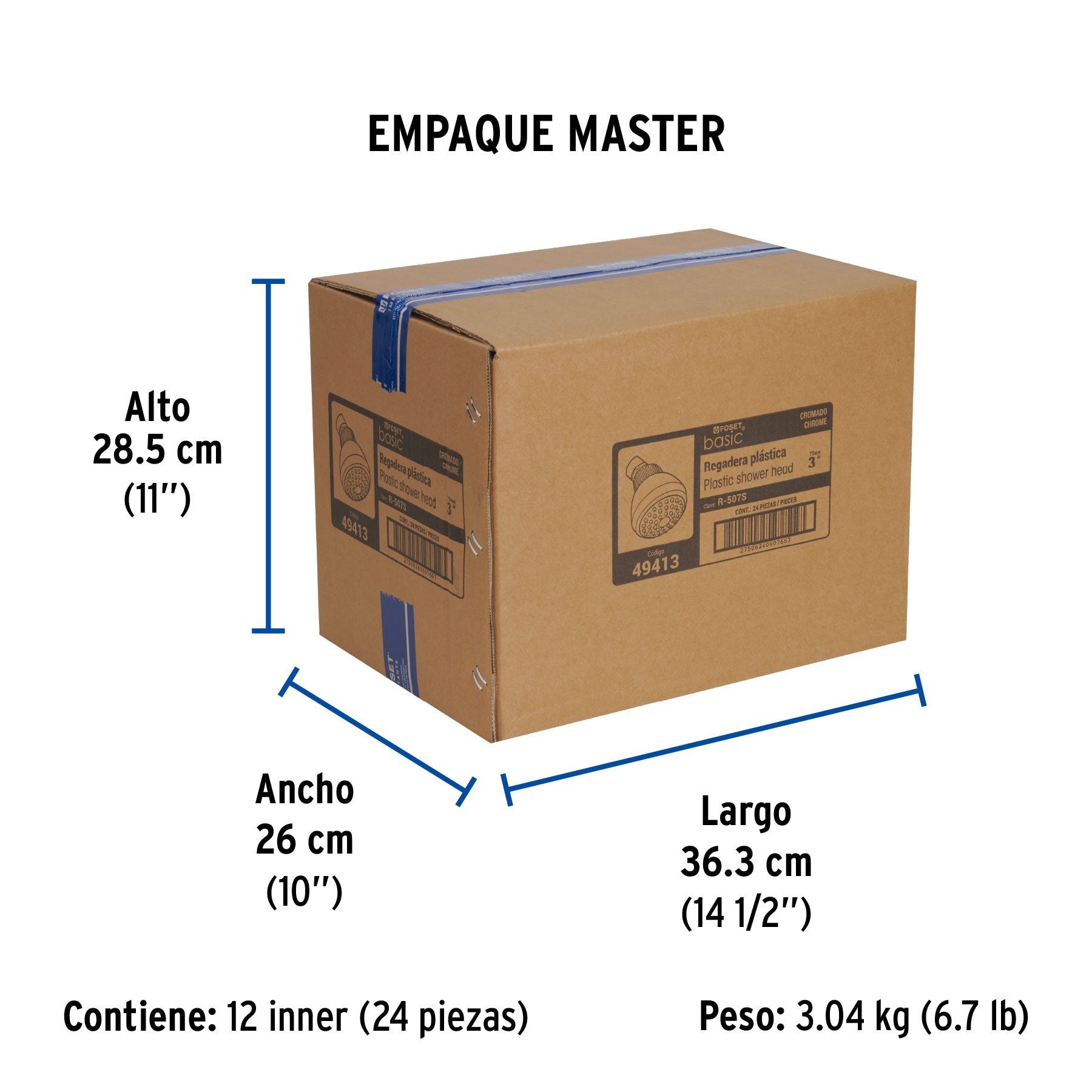 Regadera redonda de ABS 3" sin brazo, FOSET BASIC - Empaque