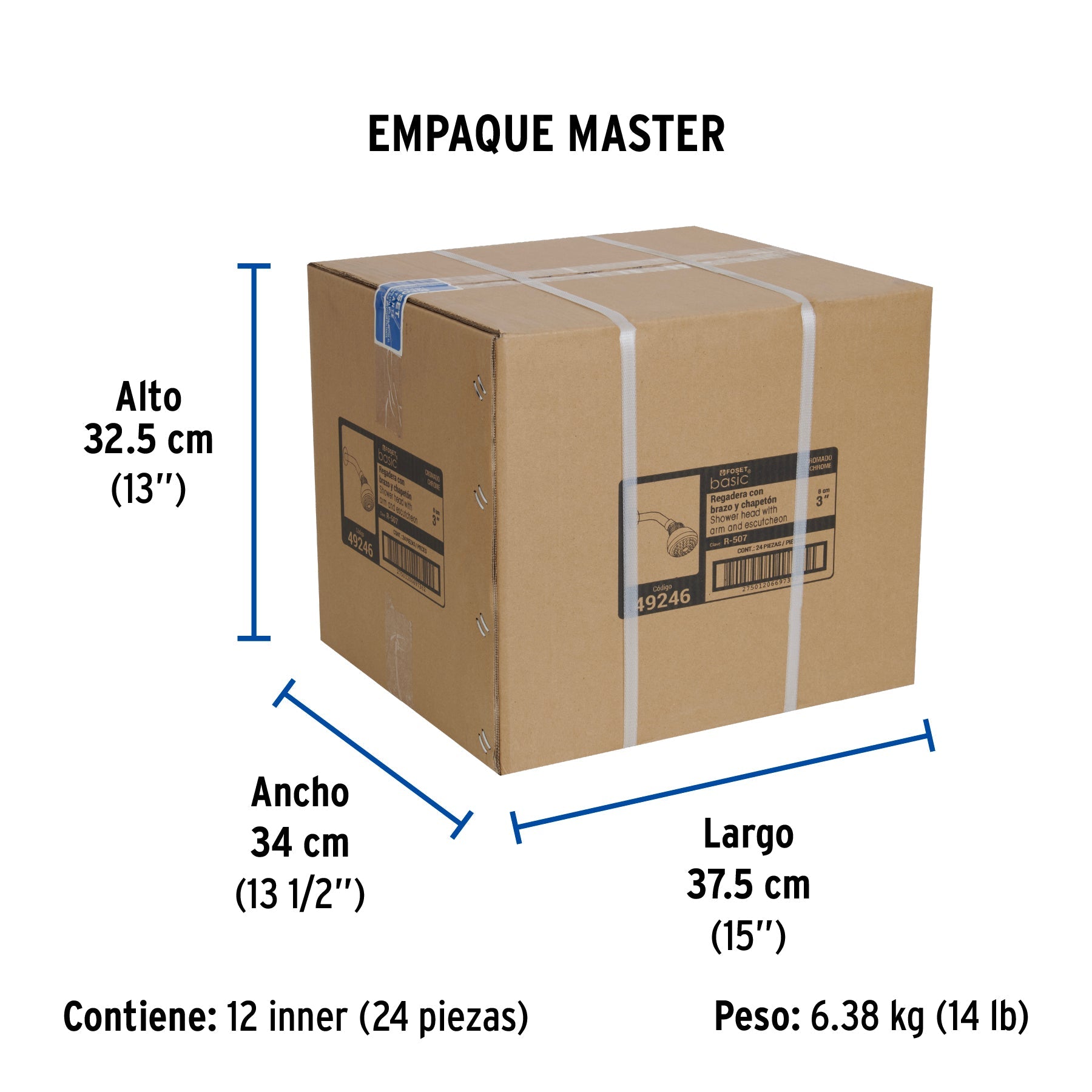 Regadera redonda 3" brazo y chapetón de acero, FOSET BASIC - Empaque