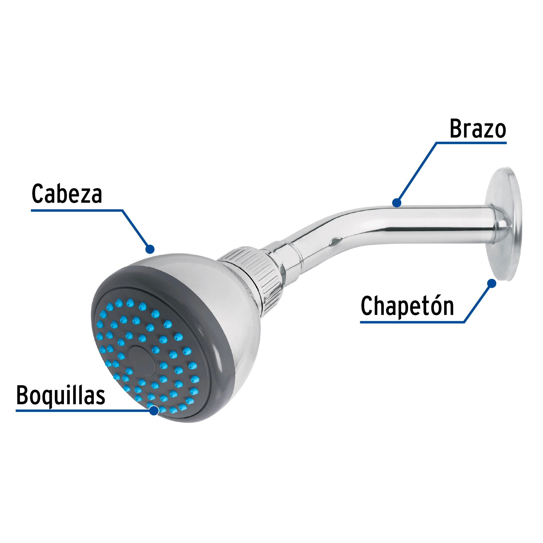 Regadera redonda 3" brazo y chapetón de acero, FOSET BASIC