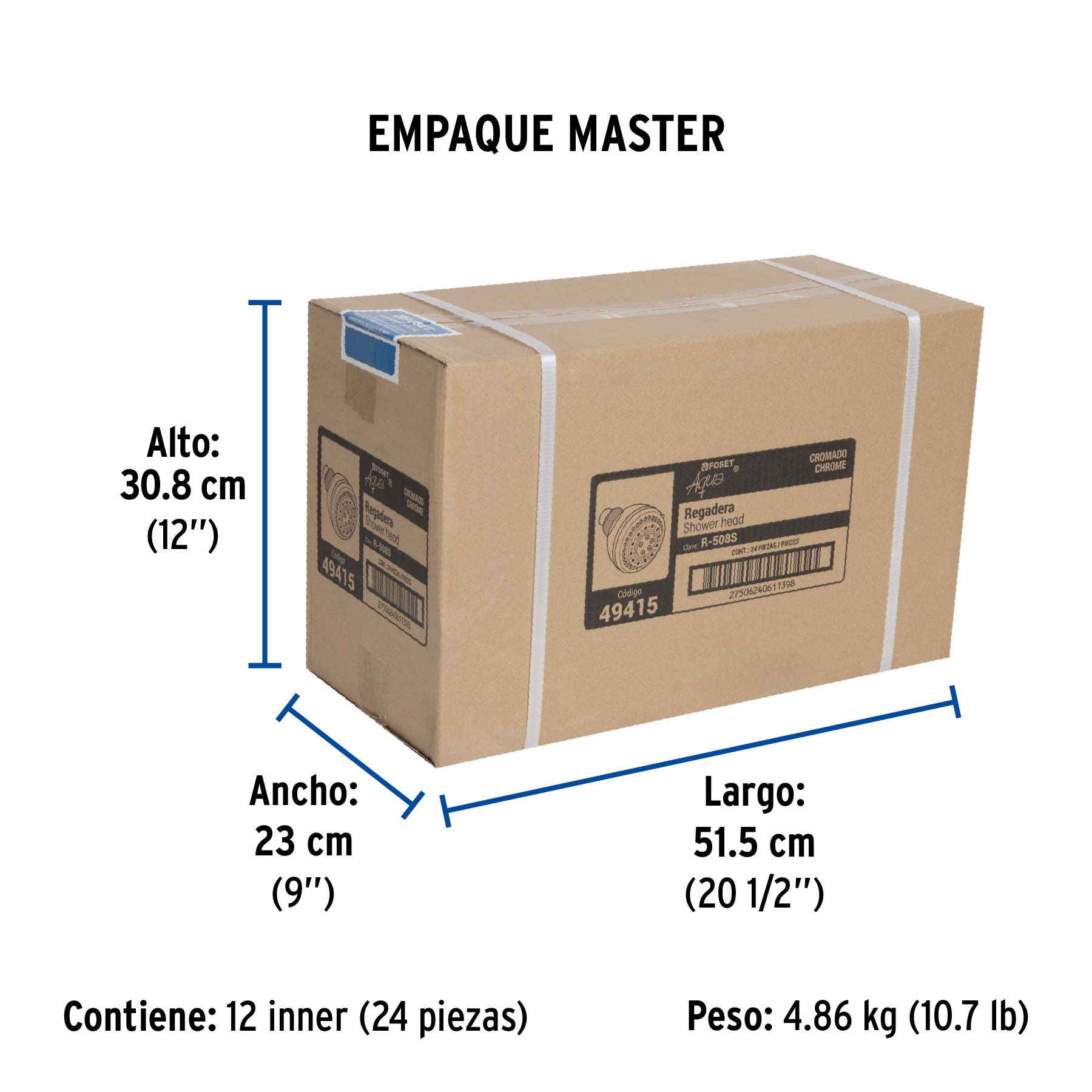 Regadera redonda 3-1/4", 5 funciones, sin brazo, FOSET AQUA - Empaque