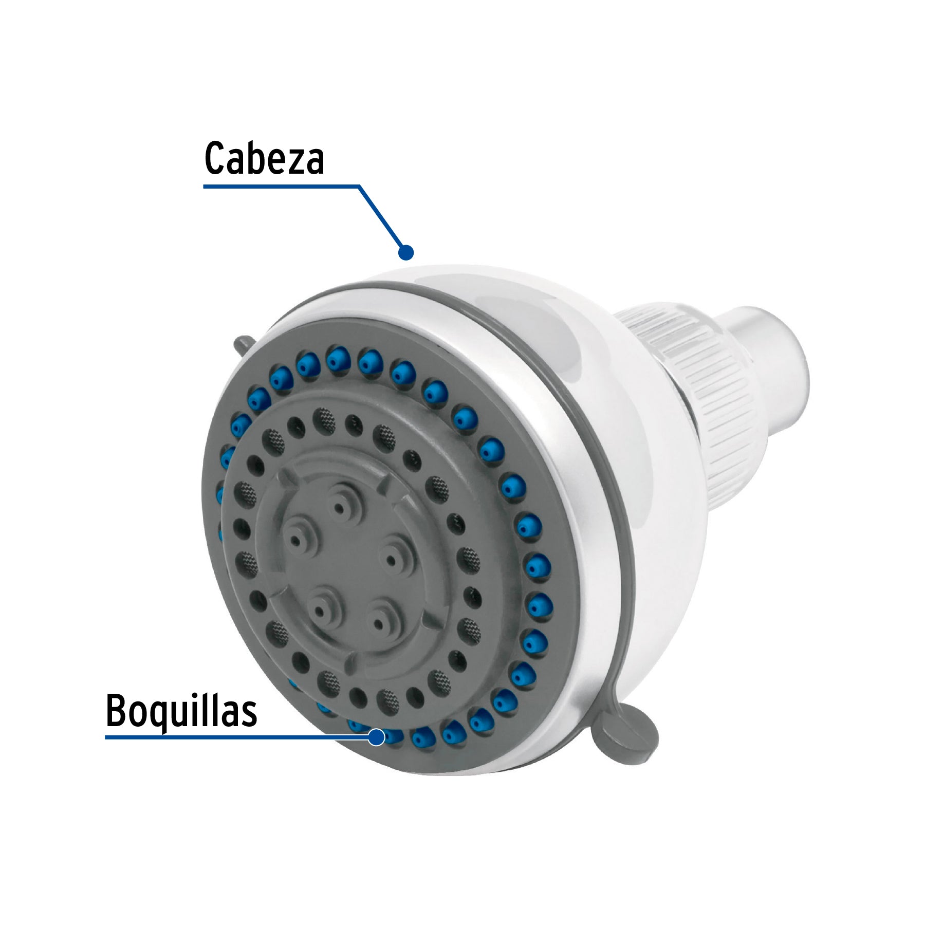Regadera redonda 3-1/4", 5 funciones, sin brazo, FOSET AQUA