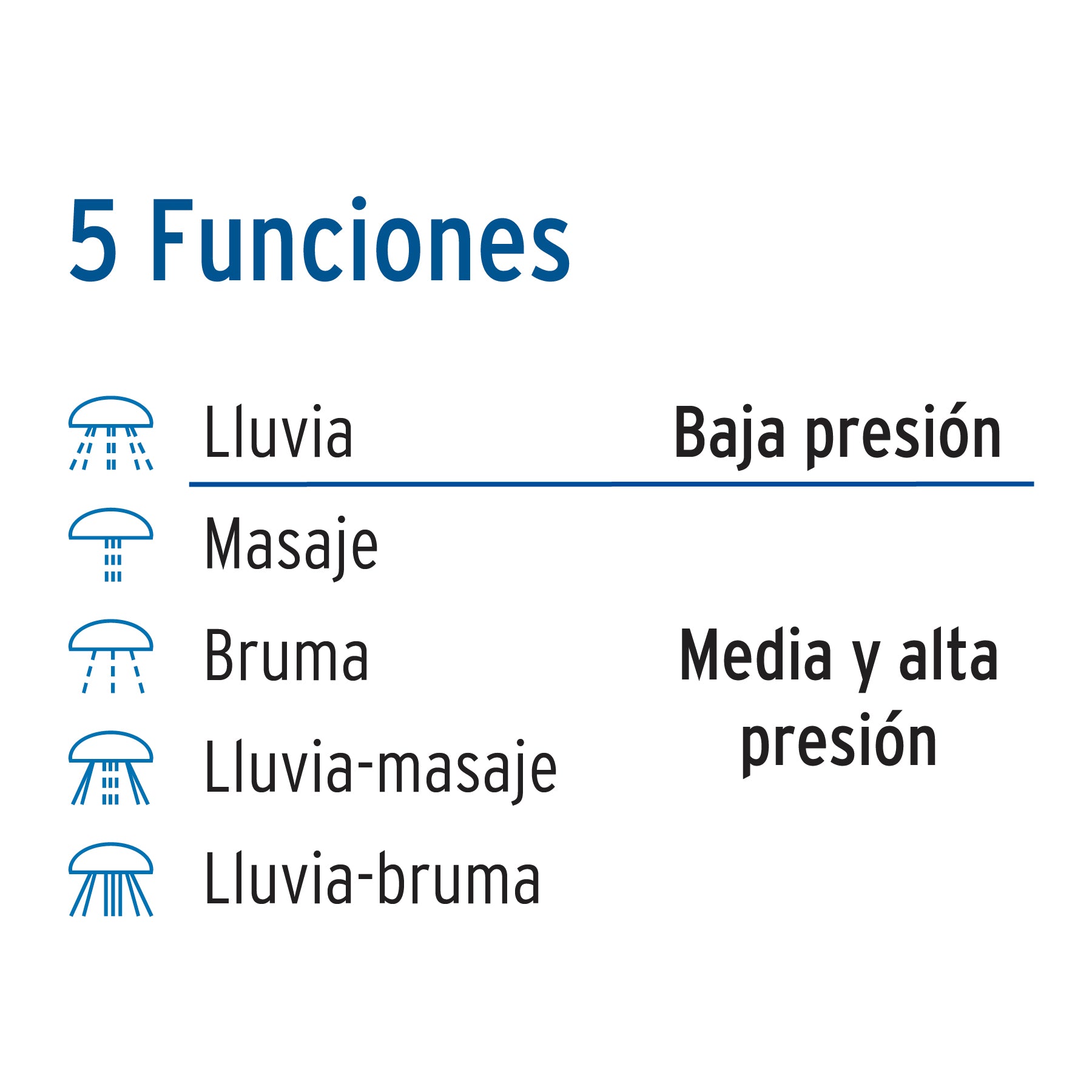 Regadera 3-1/4", 5 funciones, brazo y chapetón, FOSET AQUA