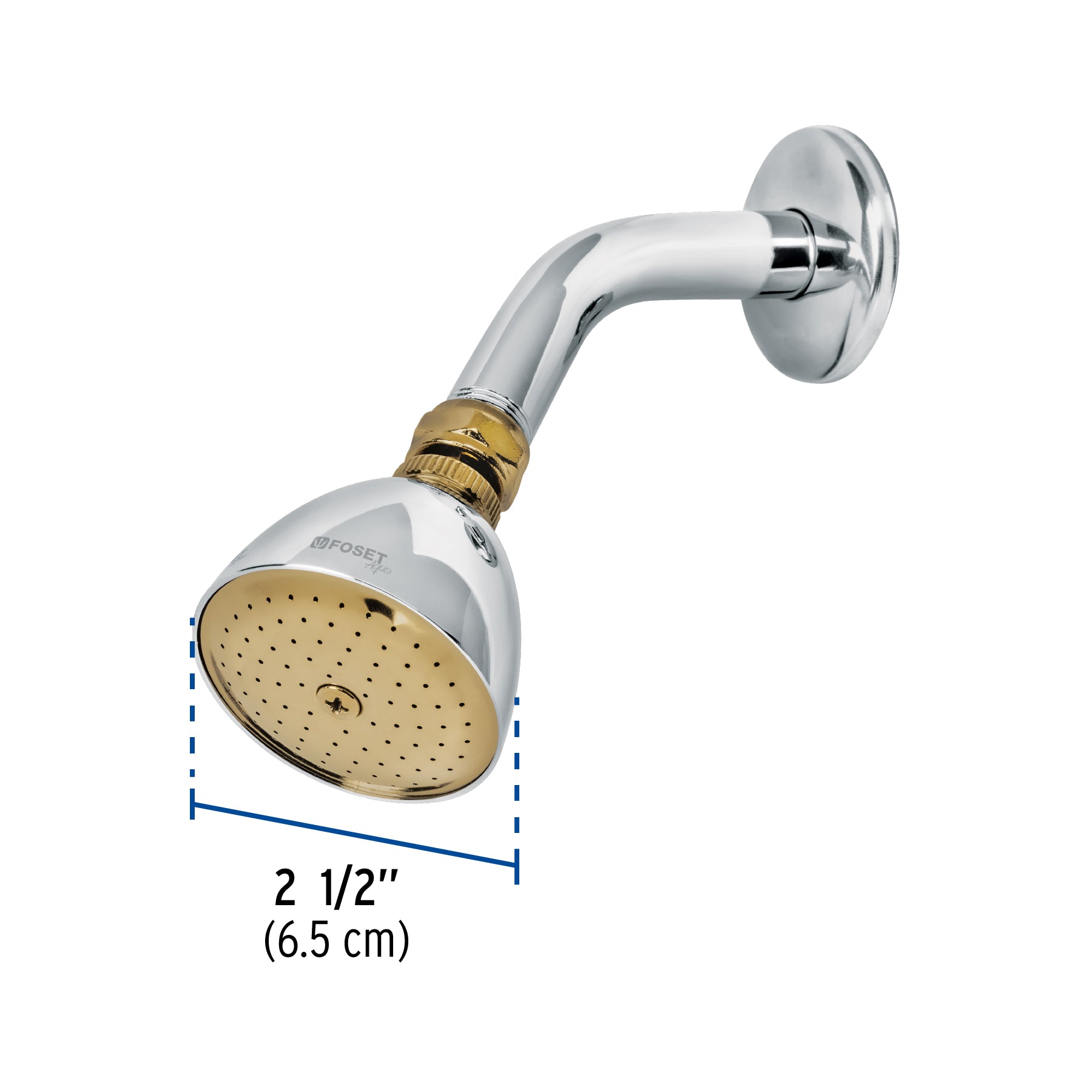 Regadera cónica 2-1/2",metálica, brazo y chapetón, cromo-oro