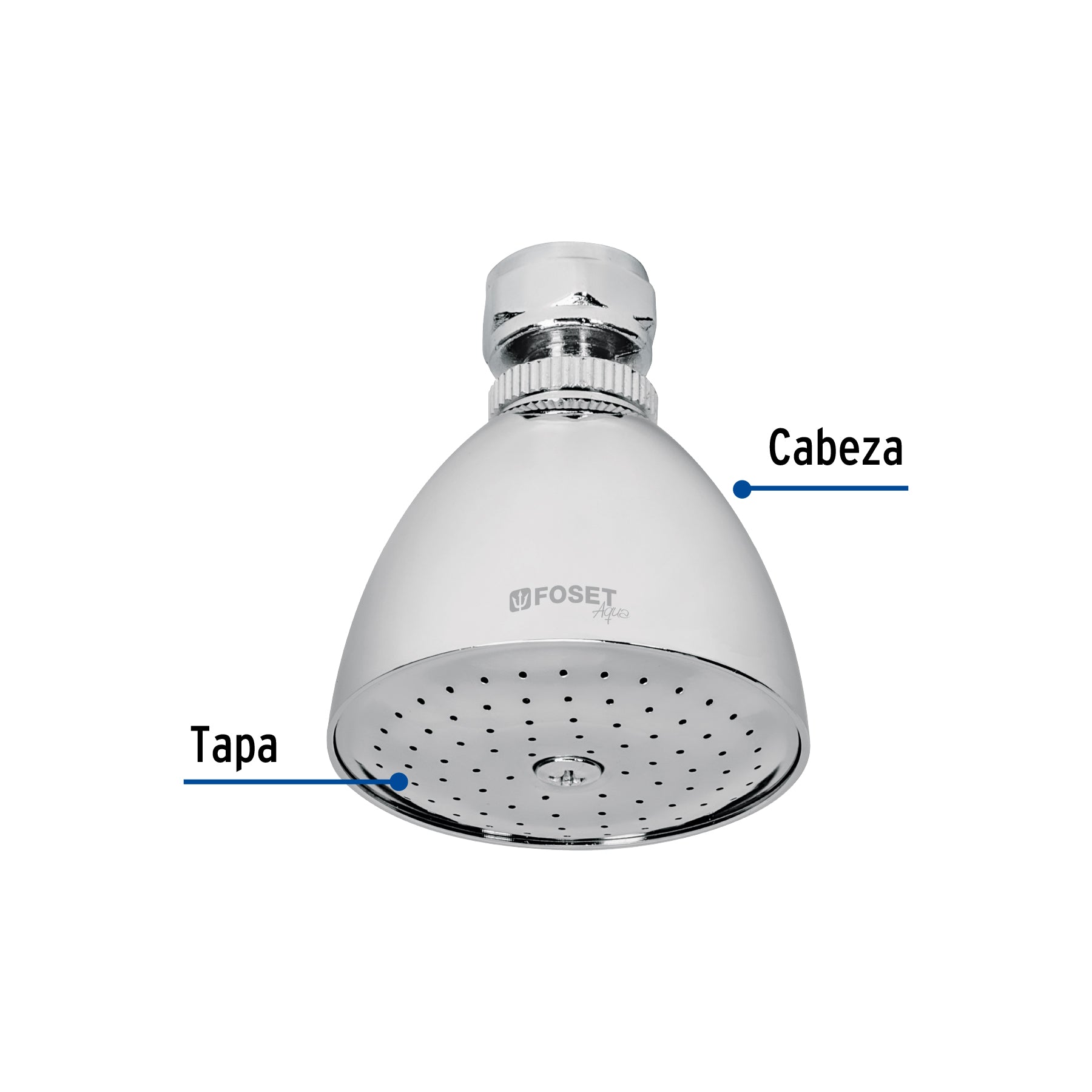 Regadera cónica 2-1/2", metálica, sin brazo, cromo, AQUA