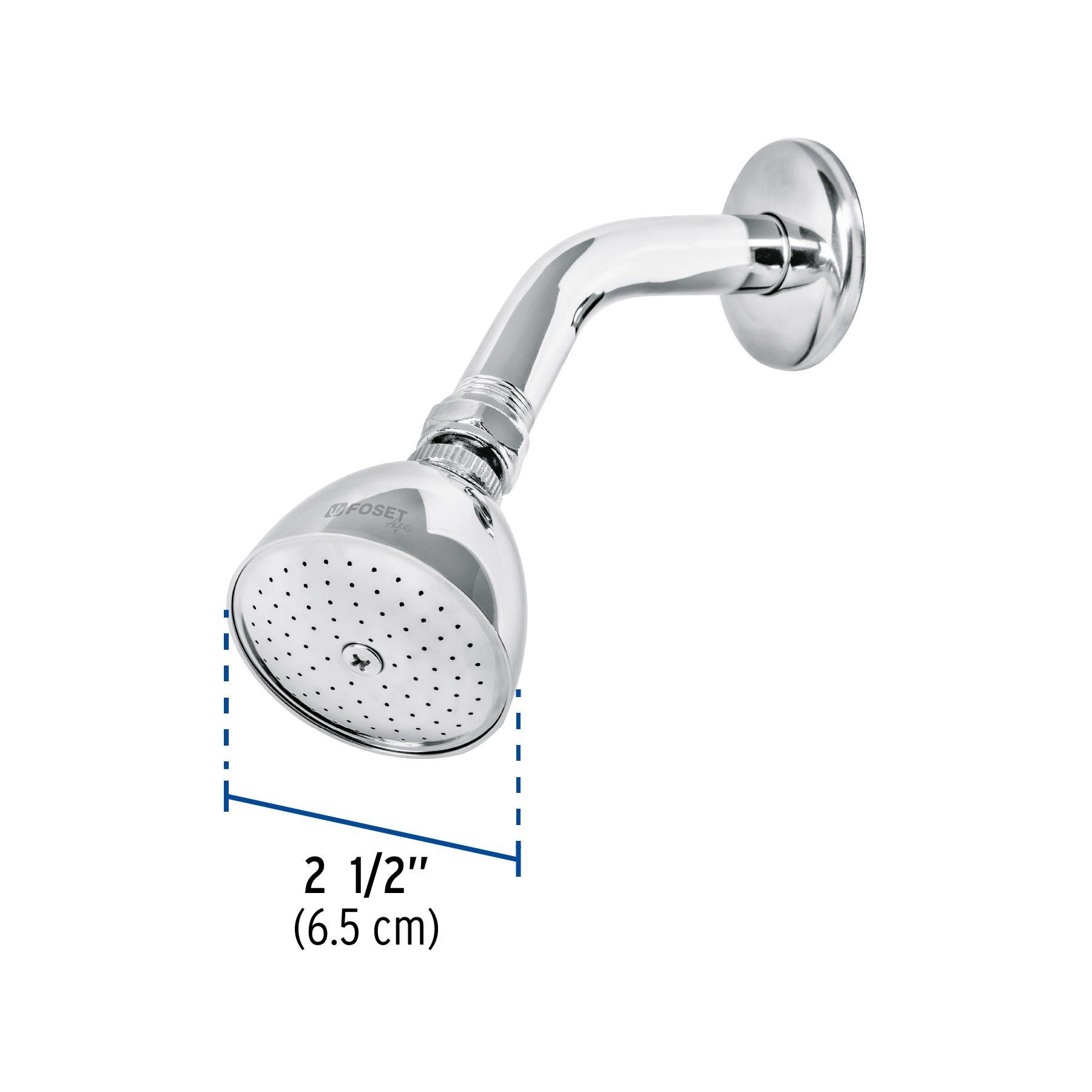 Regadera cónica 2-1/2", metálica, brazo y chapetón, cromo