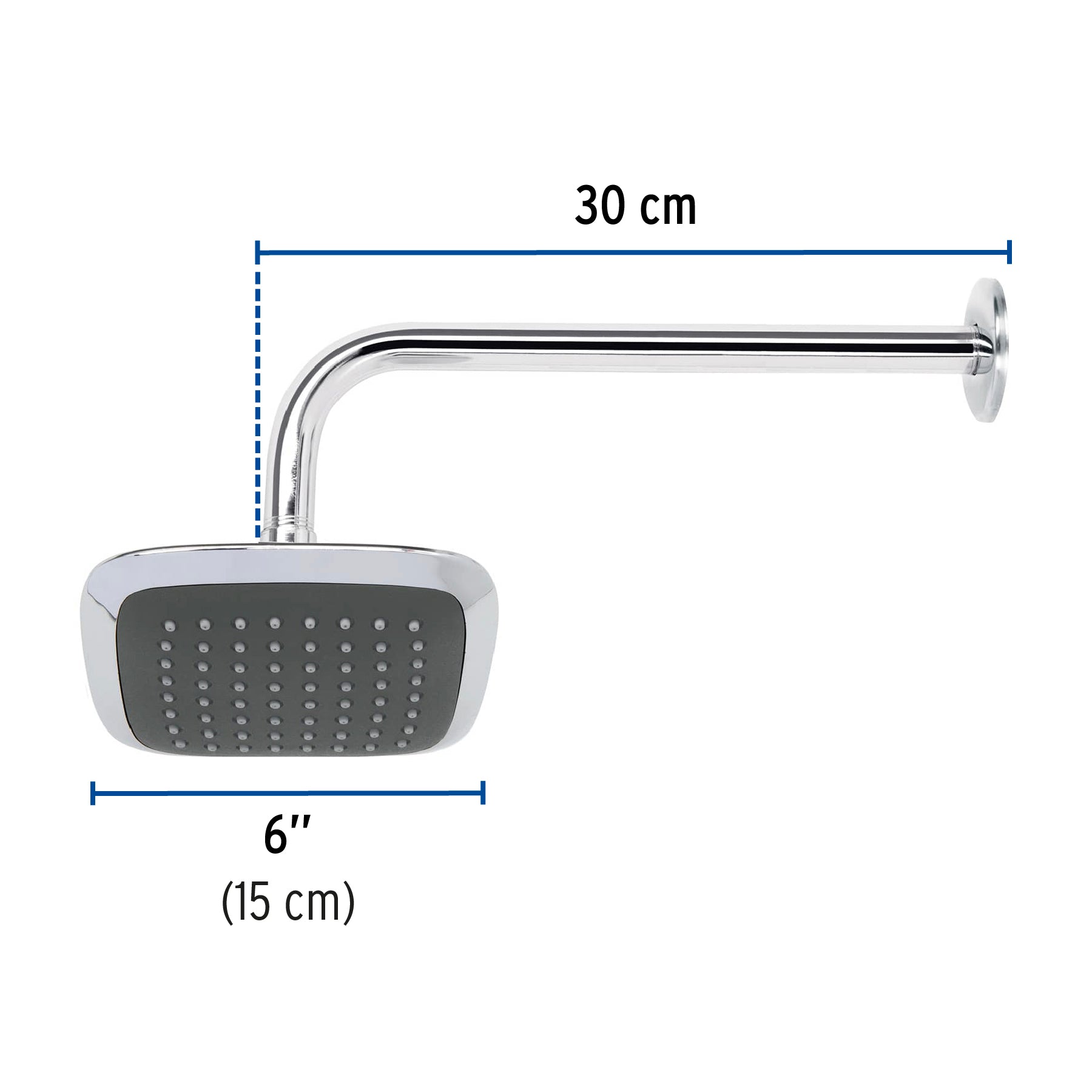 Regadera cuadrada 6", ABS, con brazo y chapetón, cromo, AERO