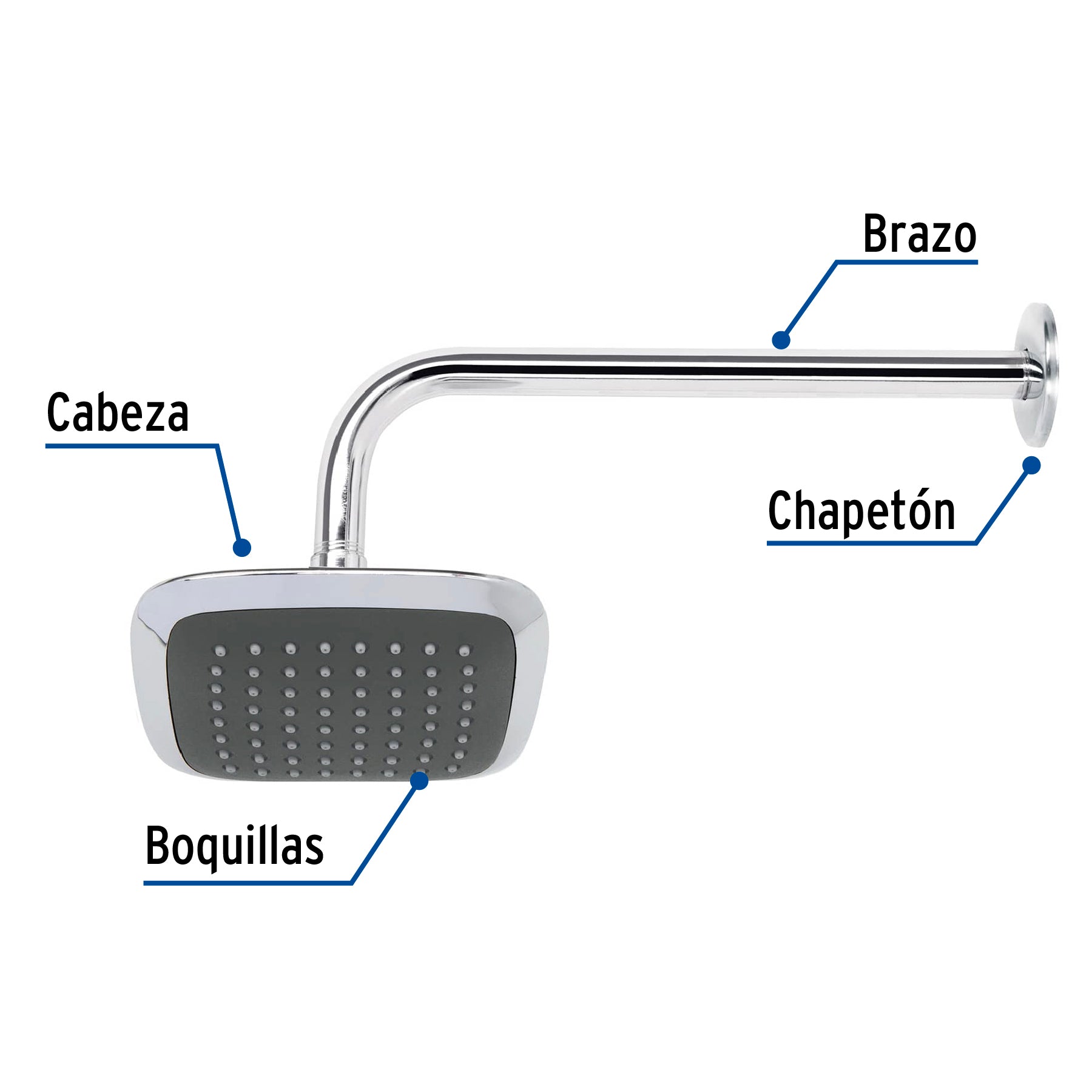 Regadera cuadrada 6", ABS, con brazo y chapetón, cromo, AERO
