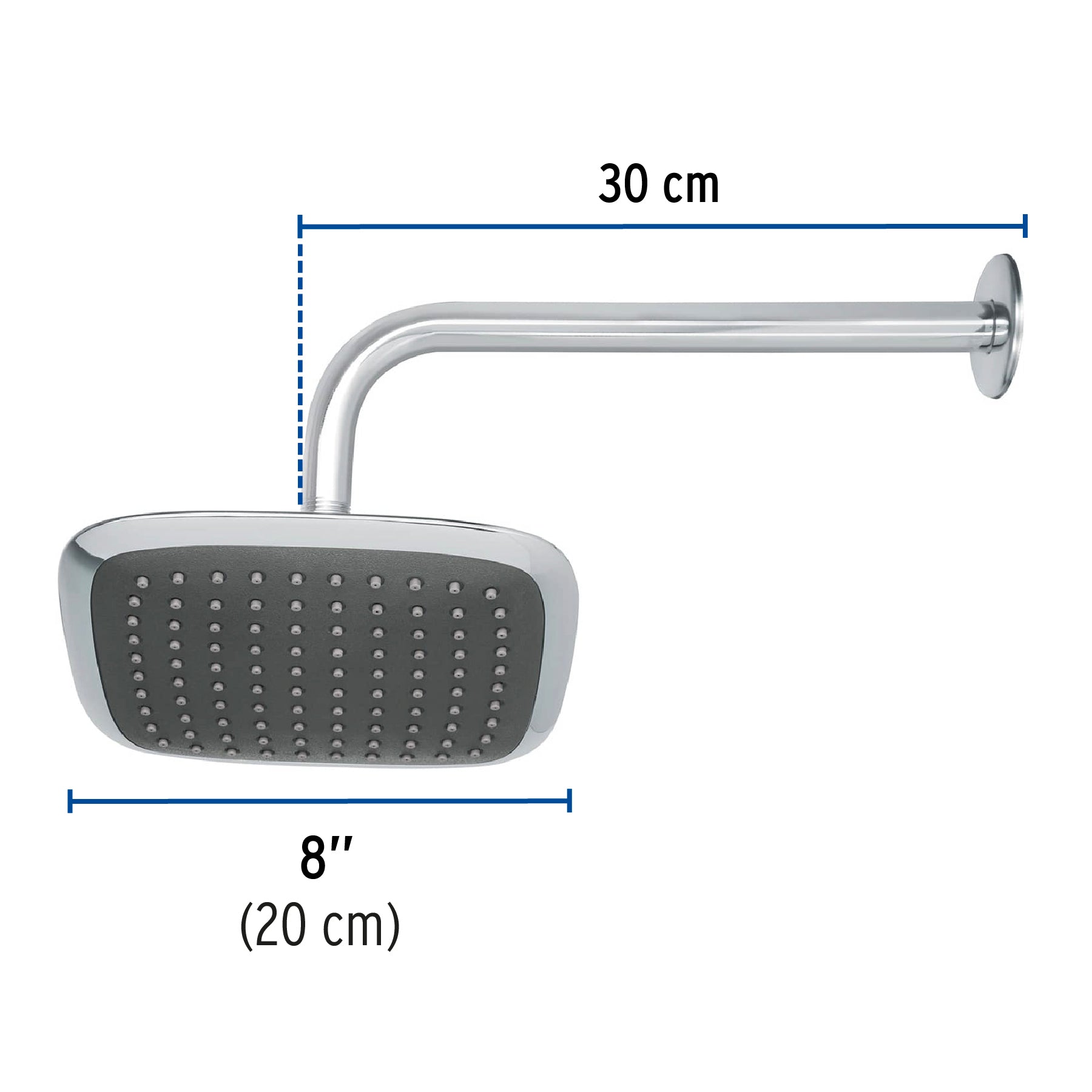 Regadera cuadrada 8", ABS, con brazo y chapetón, cromo, AERO