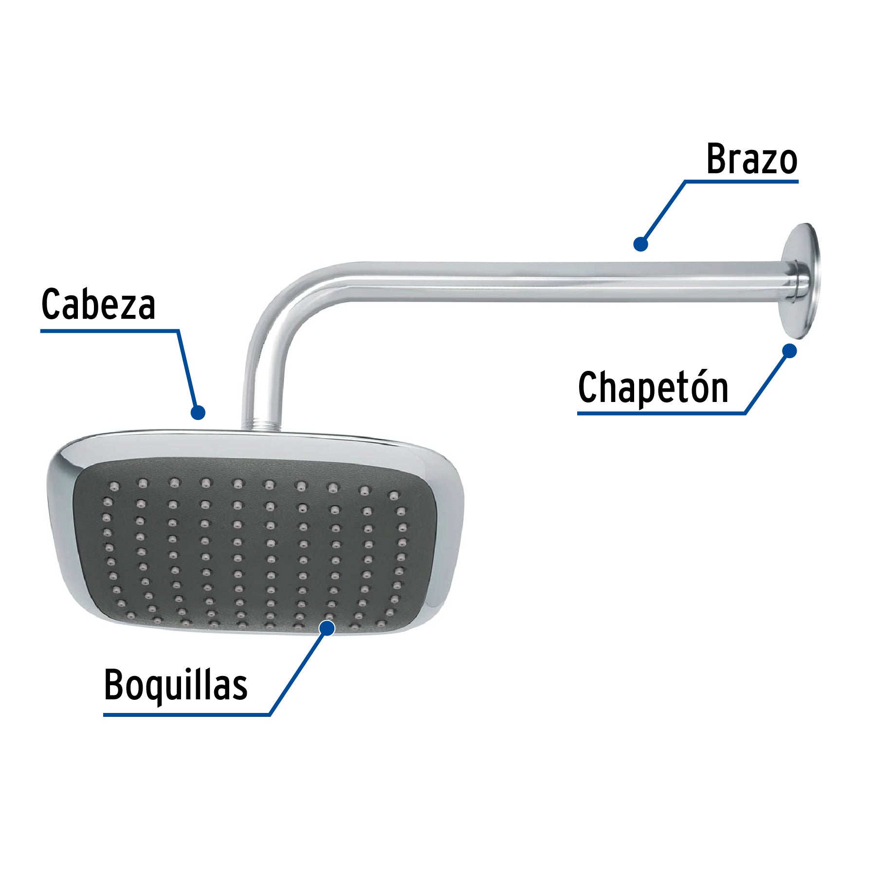 Regadera cuadrada 8", ABS, con brazo y chapetón, cromo, AERO