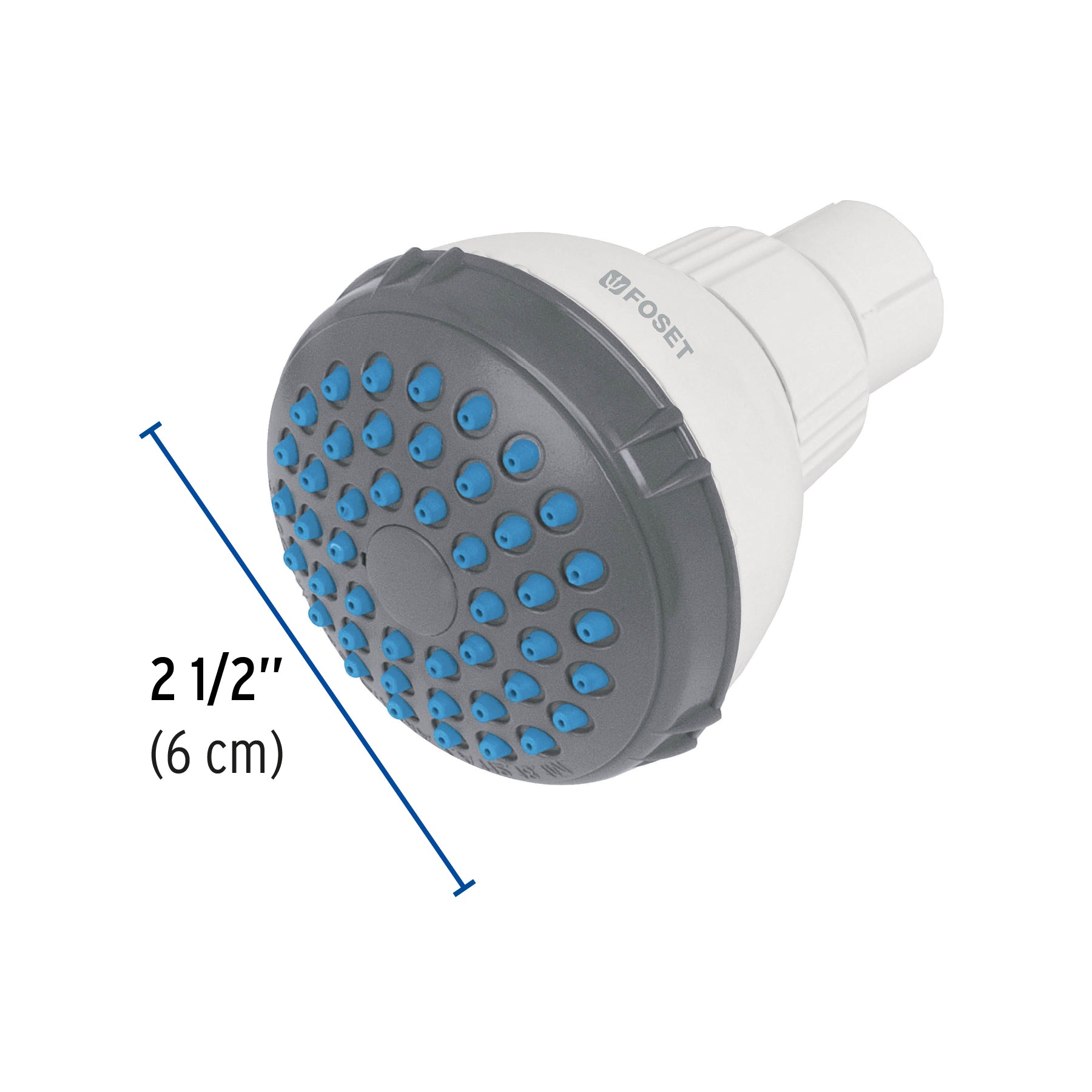 Regadera redonda de ABS 2-1/2" gris-blanca sin brazo, BASIC