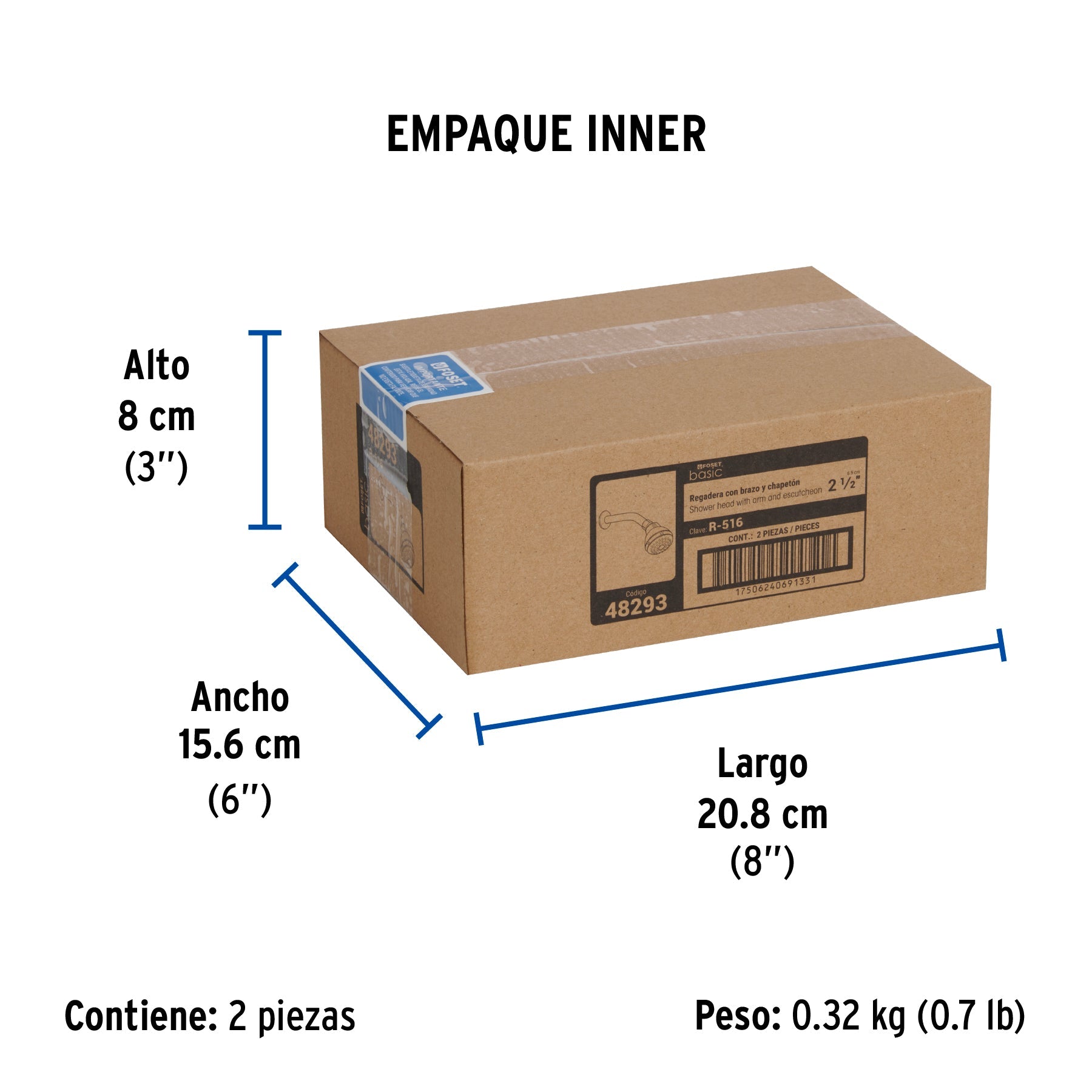Regadera plástica redonda 2-1/2" gris-blanca, FOSET BASIC - Empaque