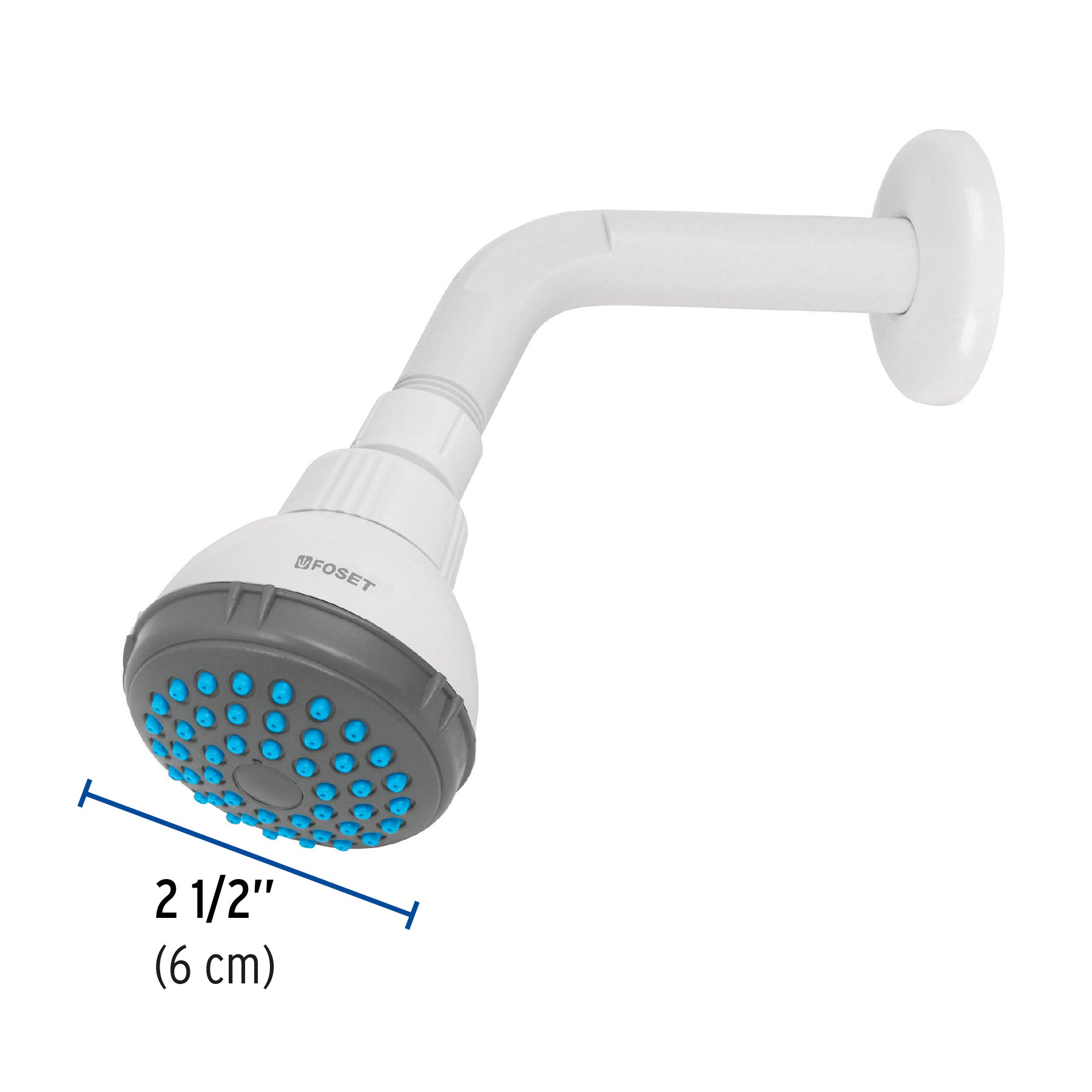 Regadera plástica redonda 2-1/2" gris-blanca, FOSET BASIC
