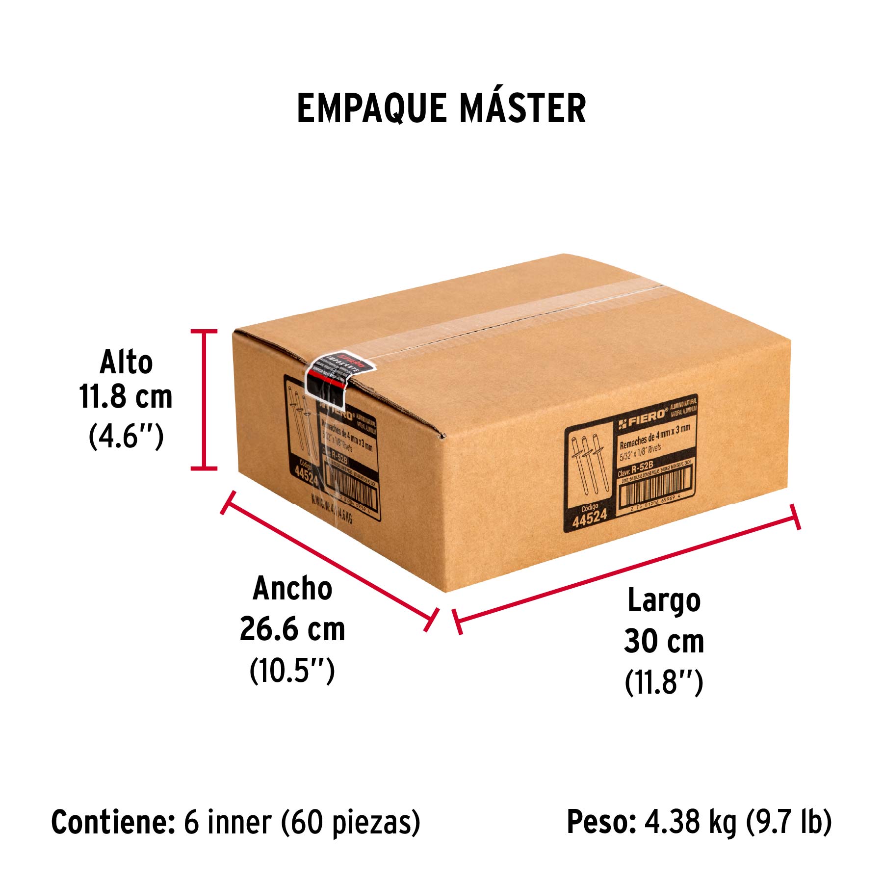 Bolsa con 50 remaches 5/32" x 1/8" de aluminio, ala 5/16" - Empaque