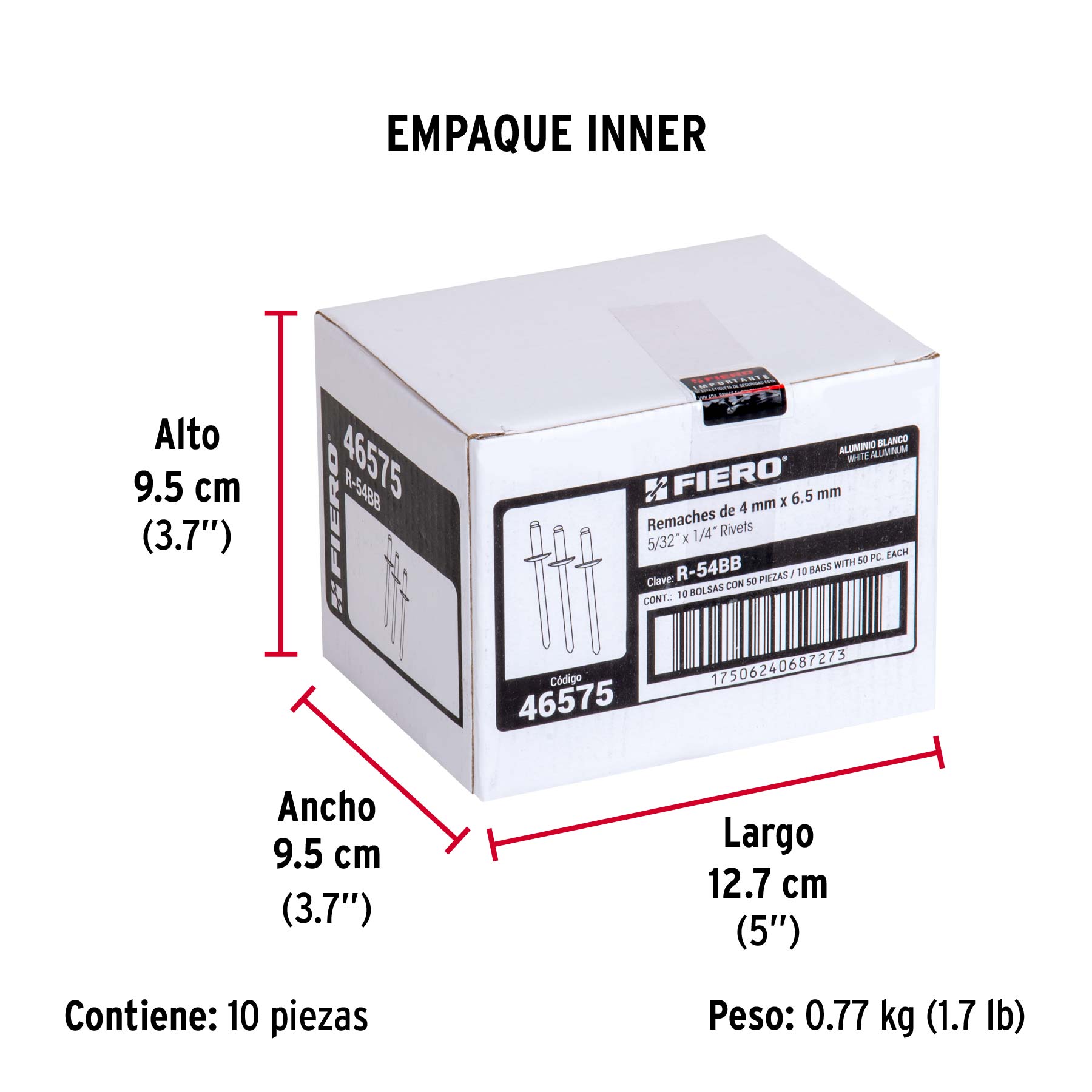 Bolsa c/50 remaches 5/32"x1/4" blancos aluminio, ala 5/16" - Empaque
