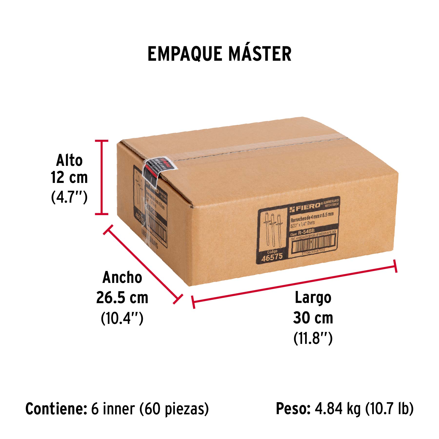 Bolsa c/50 remaches 5/32"x1/4" blancos aluminio, ala 5/16" - Empaque