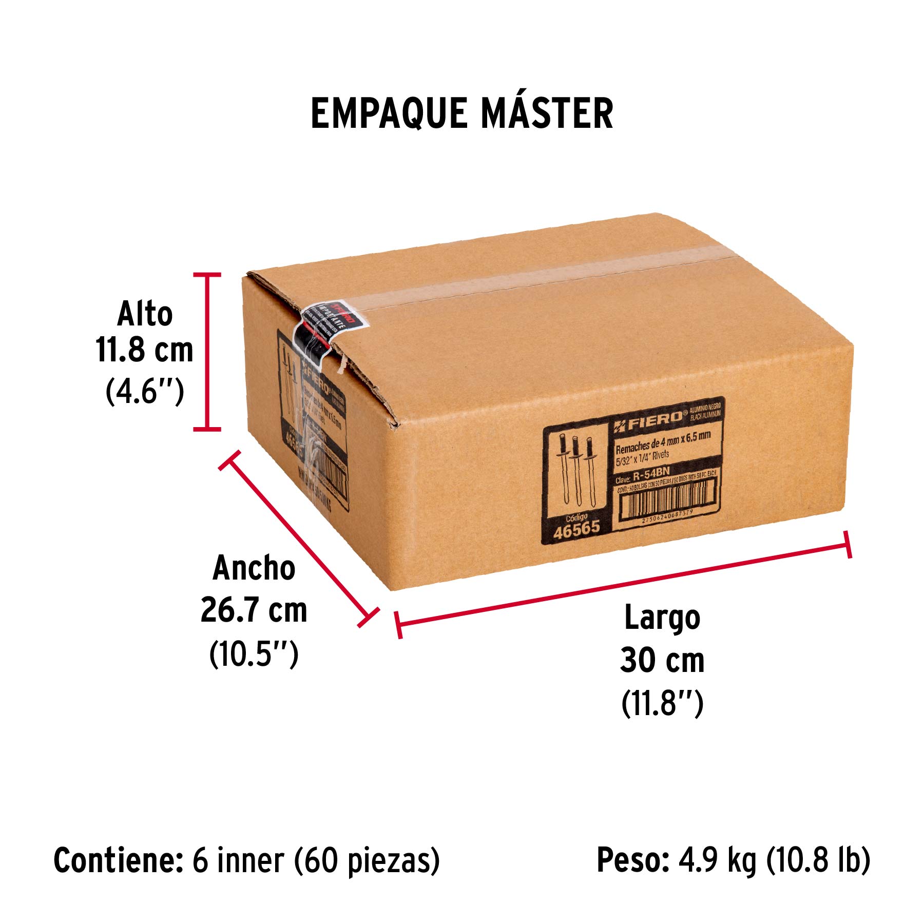 Bolsa c/50 remaches 5/32"x1/4" negros de aluminio, ala 5/16" - Empaque
