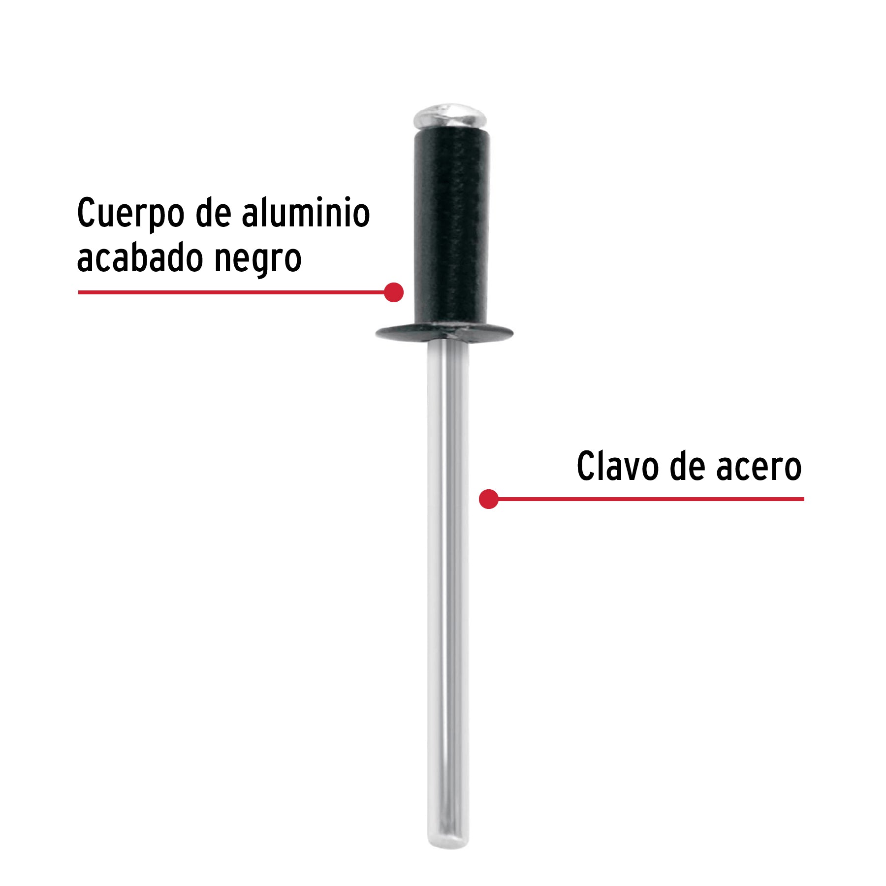 Bolsa c/50 remaches 5/32"x1/4" negros de aluminio, ala 5/16"