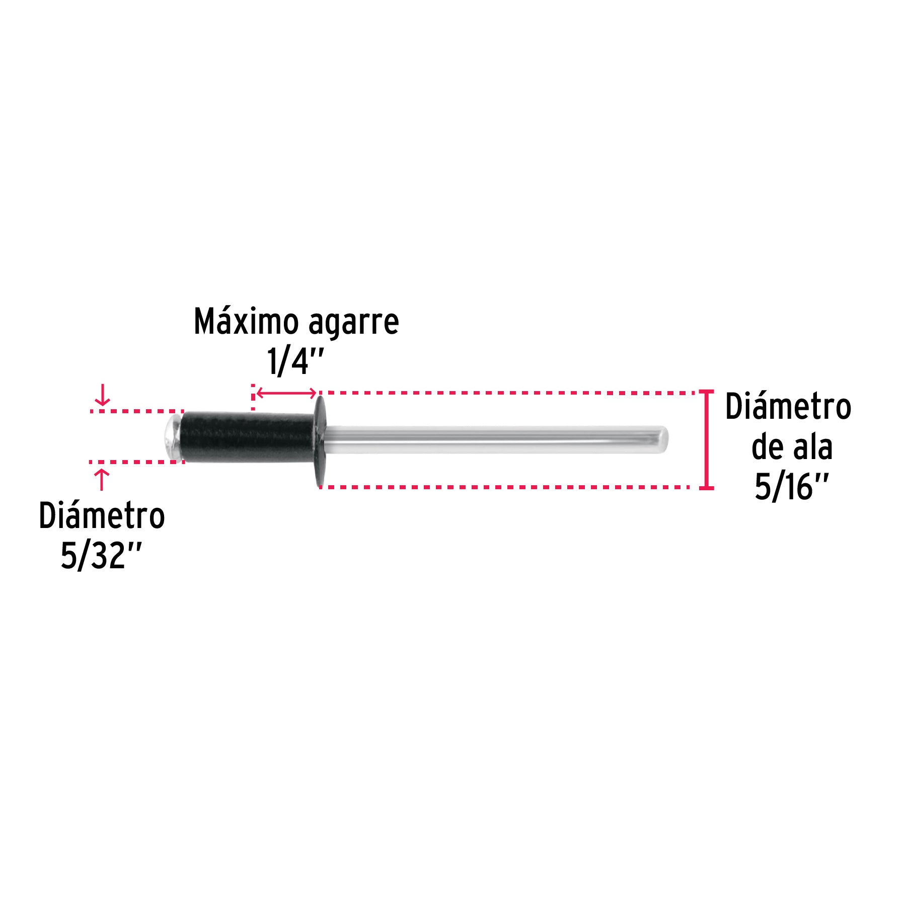 Bolsa c/50 remaches 5/32"x1/4" negros de aluminio, ala 5/16"