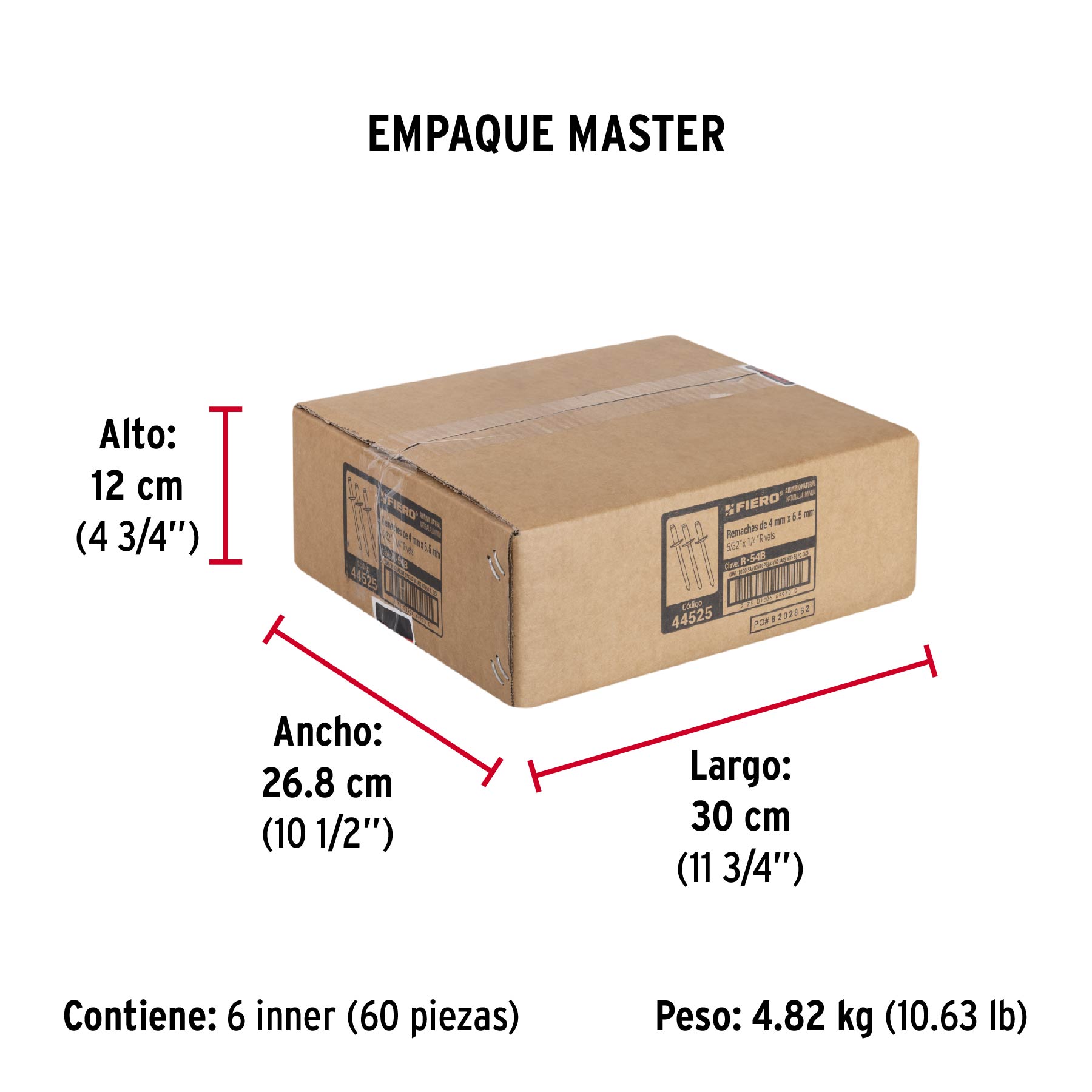 Bolsa con 50 remaches 5/32" x 1/4" de aluminio, ala 5/16" - Empaque