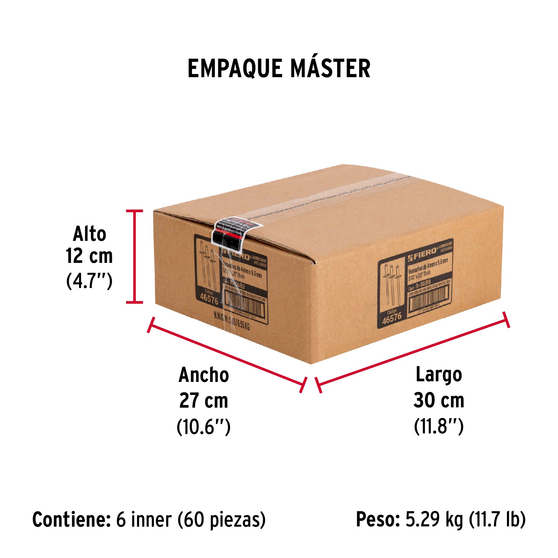Bolsa c/50 remaches 5/32"x3/8" blancos aluminio, ala 5/16" - Empaque