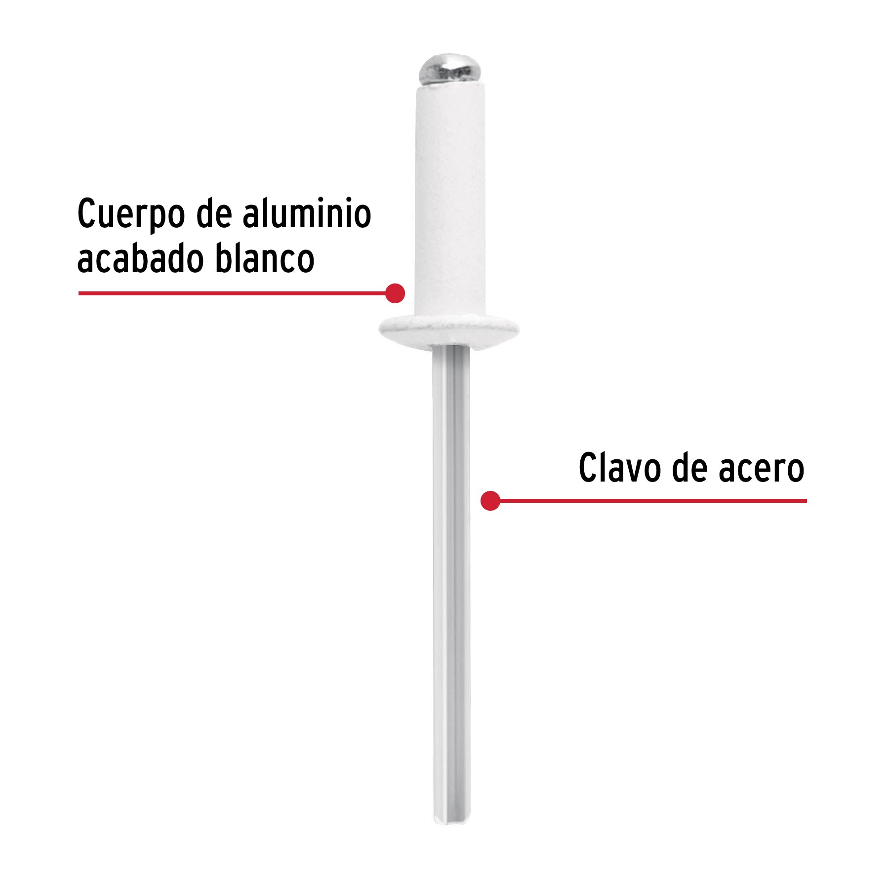 Bolsa c/50 remaches 5/32"x3/8" blancos aluminio, ala 5/16"