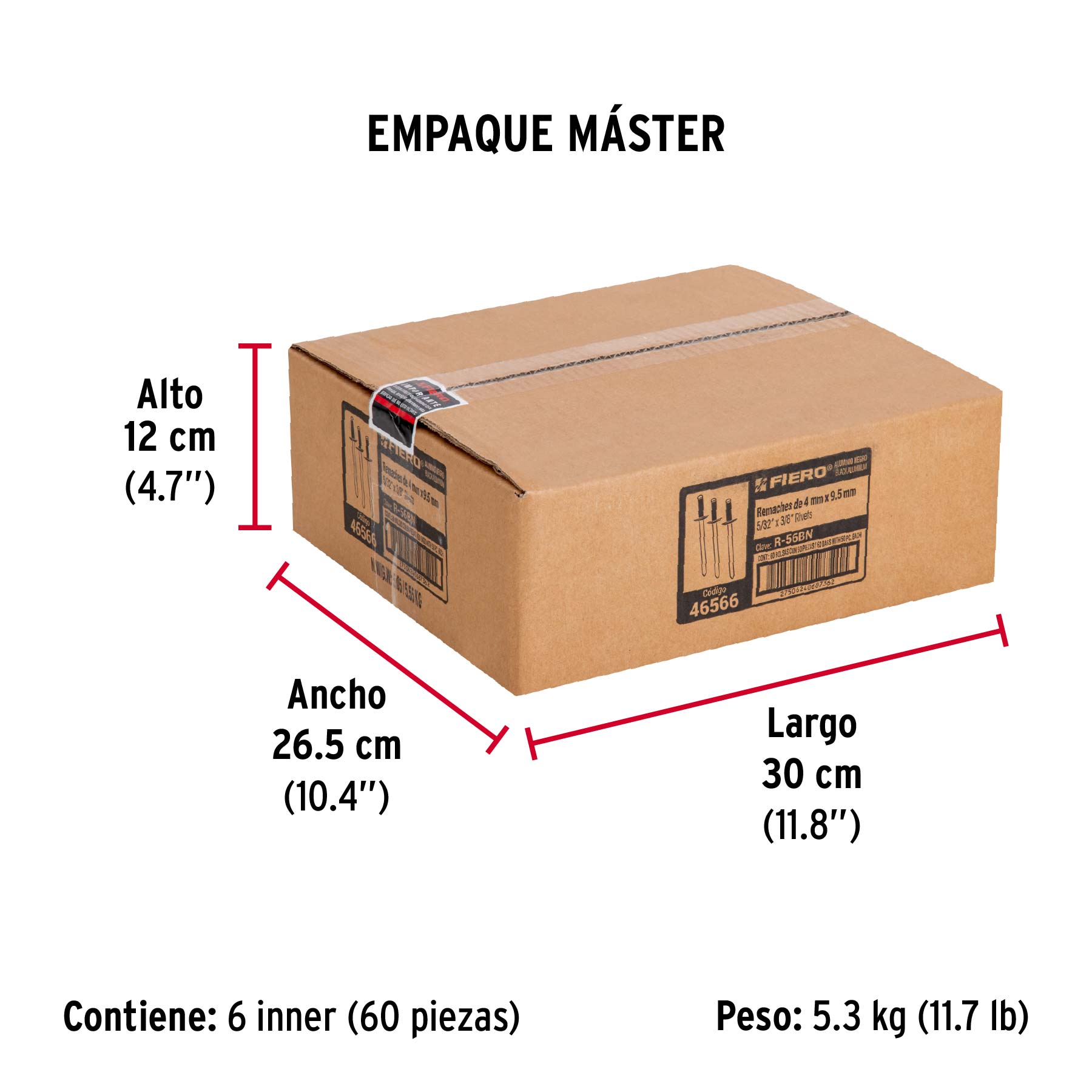 Bolsa c/50 remaches 5/32"x3/8" negros de aluminio, ala 5/16" - Empaque