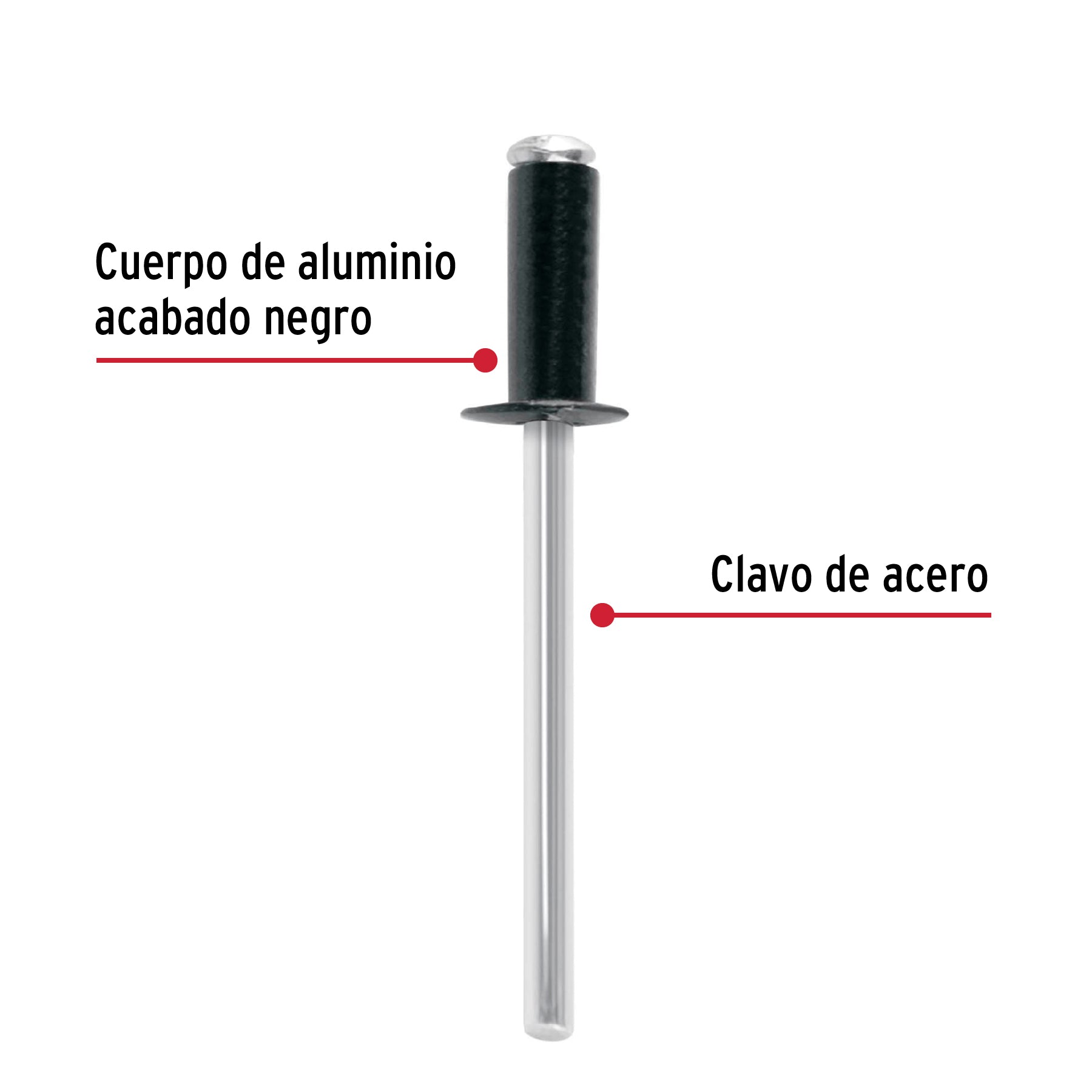 Bolsa c/50 remaches 5/32"x3/8" negros de aluminio, ala 5/16"