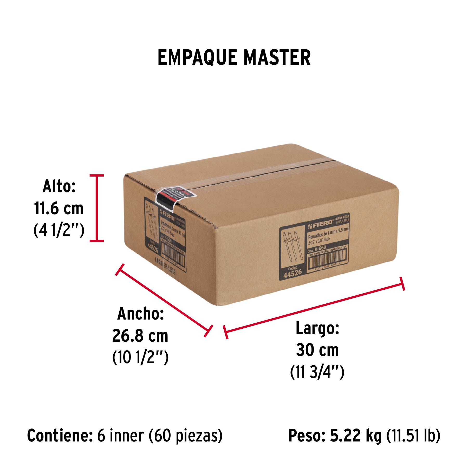 Bolsa con 50 remaches 5/32" x 3/8" de aluminio, ala 5/16" - Empaque