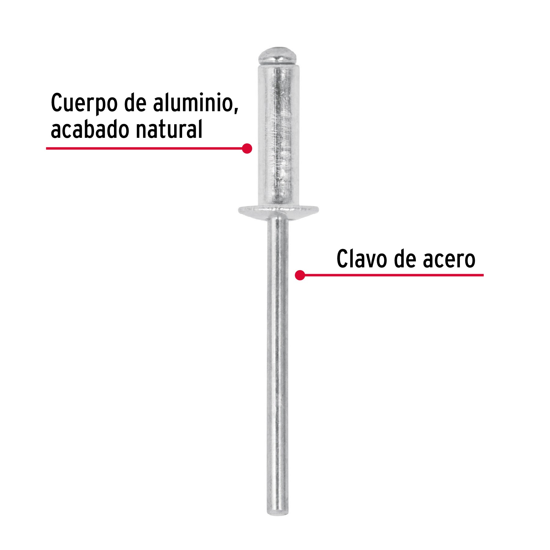Bolsa con 50 remaches 5/32" x 3/8" de aluminio, ala 5/16"