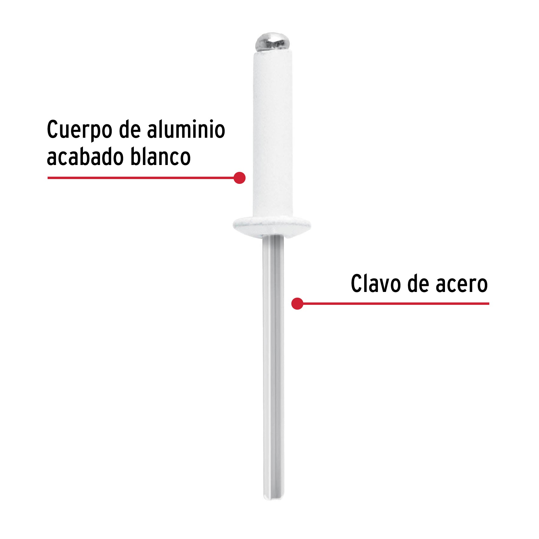 Bolsa c/50 remaches 5/32"x1/2" blancos aluminio, ala 5/16"
