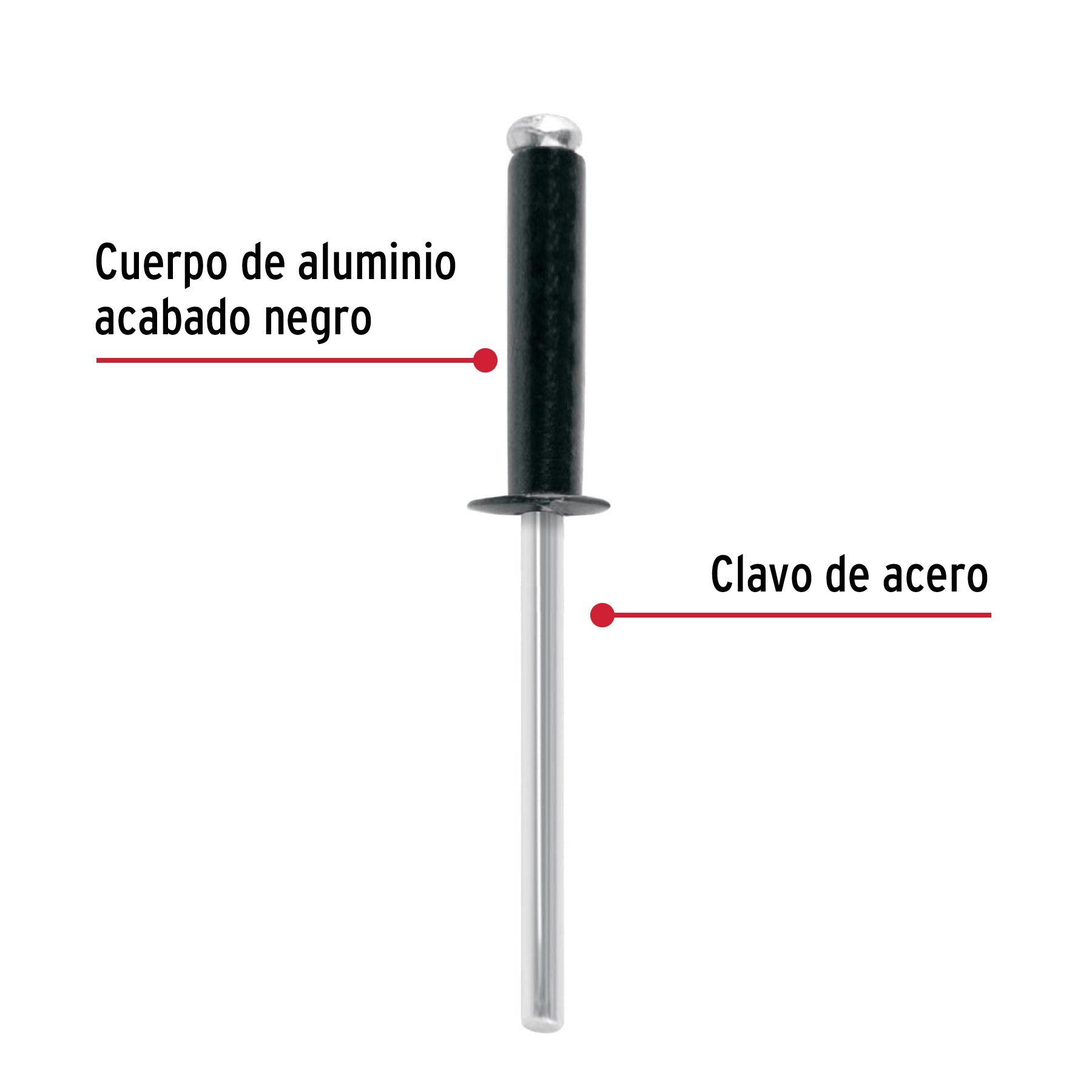 Bolsa c/50 remaches 5/32"x1/2" negros de aluminio, ala 5/16"