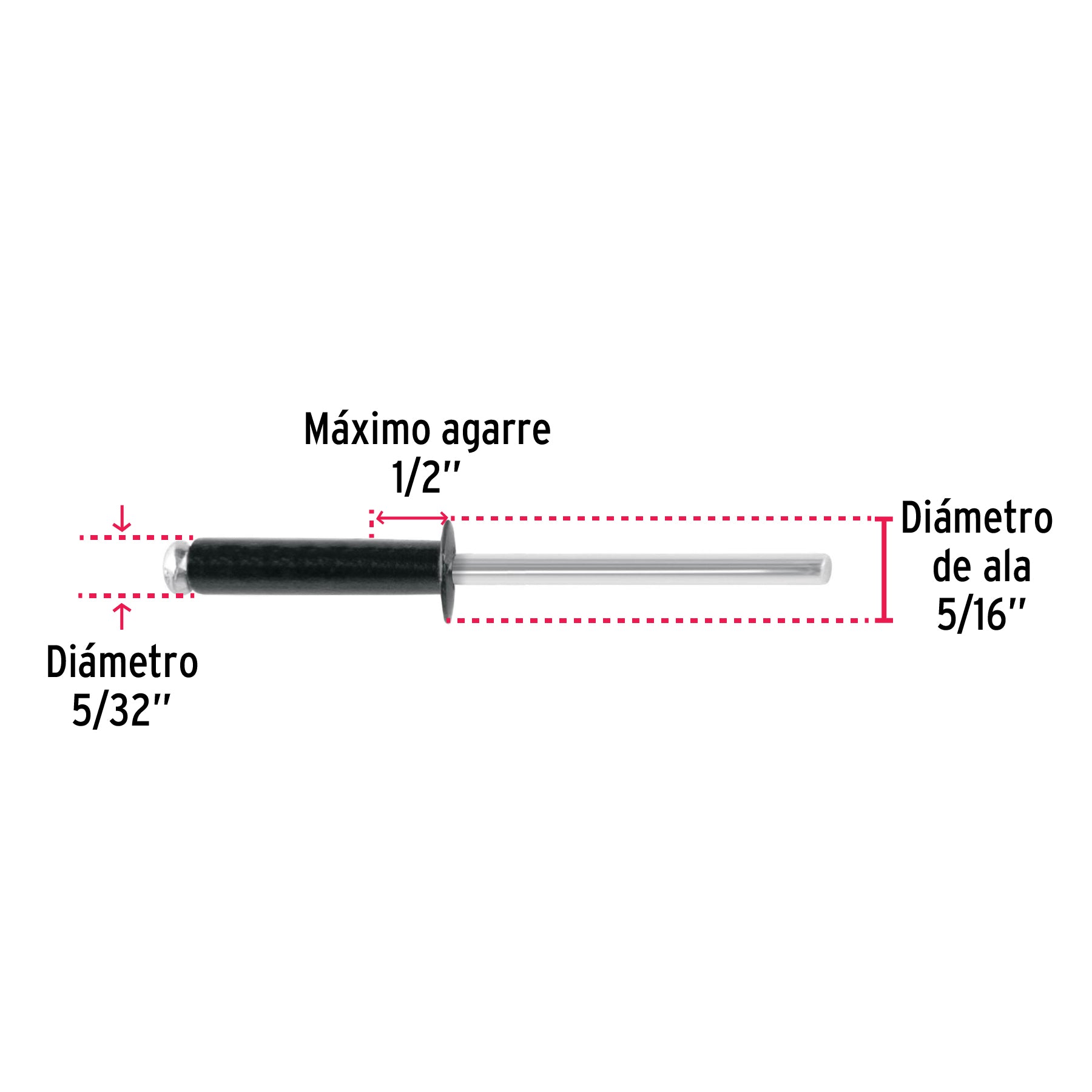 Bolsa c/50 remaches 5/32"x1/2" negros de aluminio, ala 5/16"