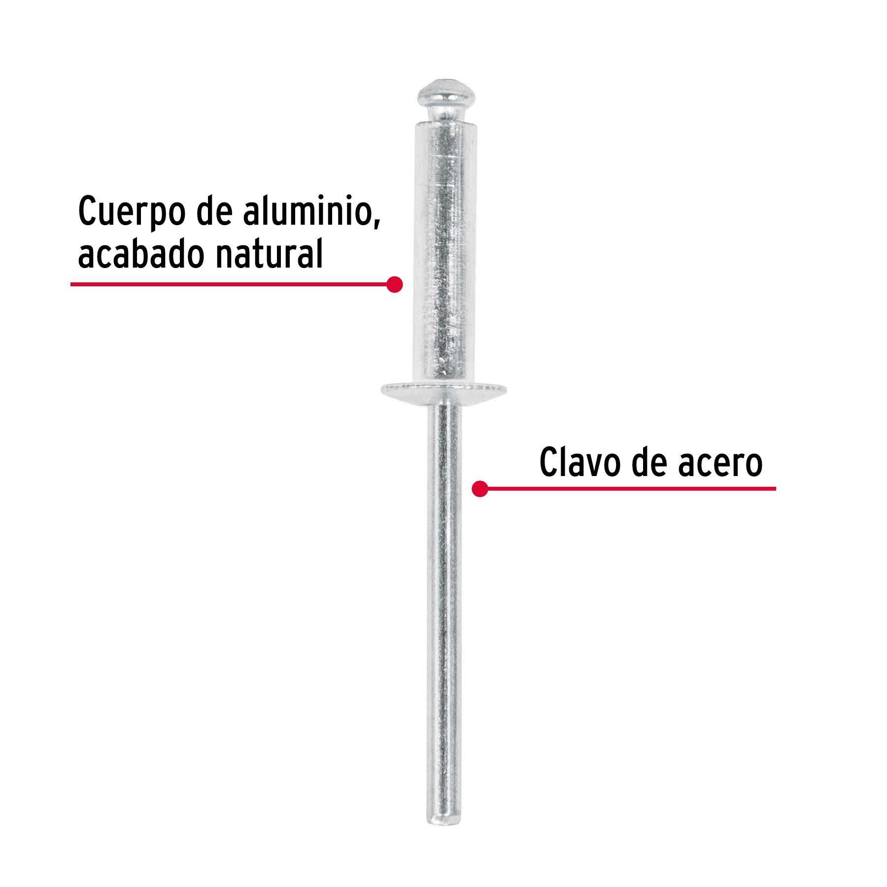 Bolsa con 50 remaches 5/32" x 1/2" de aluminio, ala 5/16"