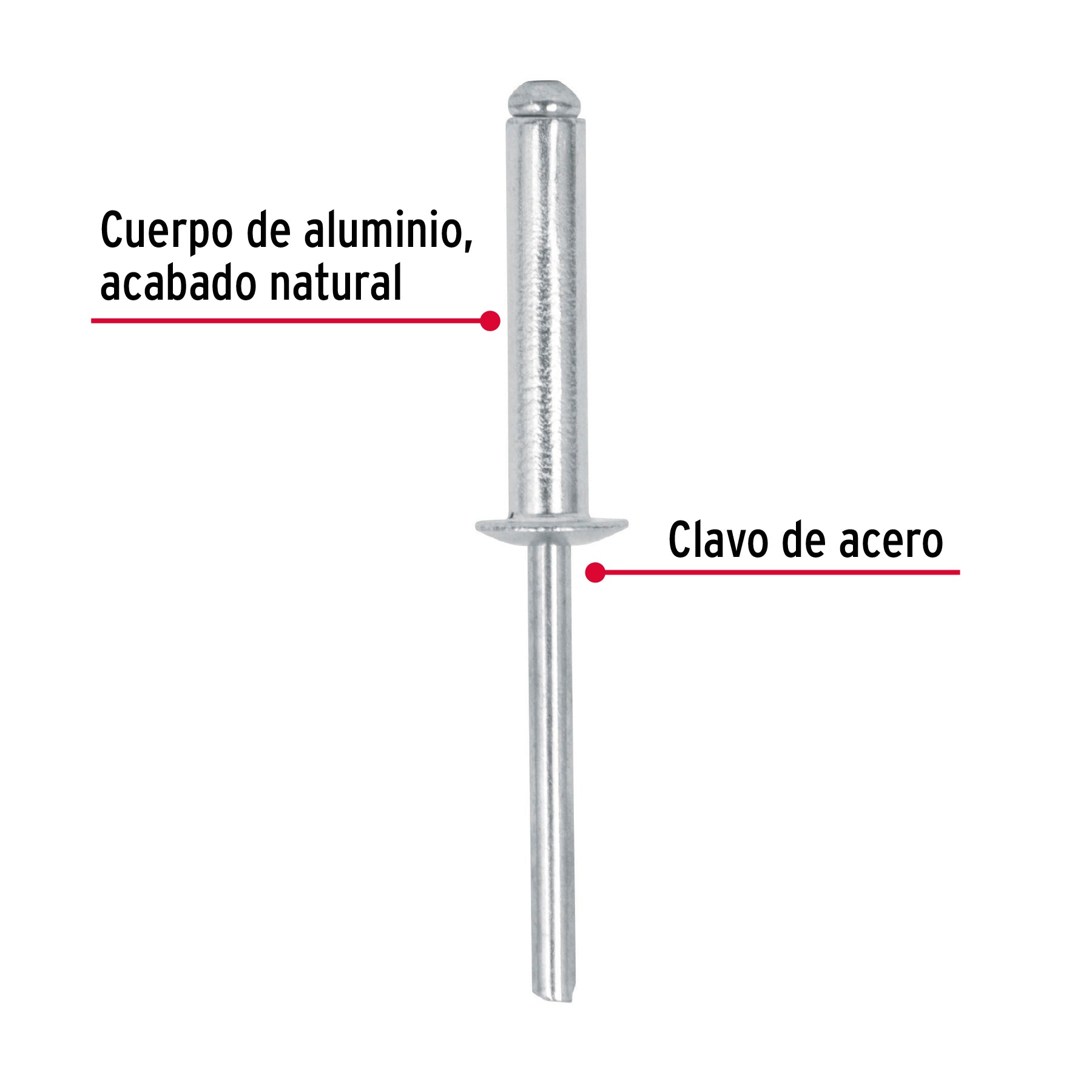 Bolsa con 50 remaches 3/16" x 3/4" de aluminio, ala 3/8"