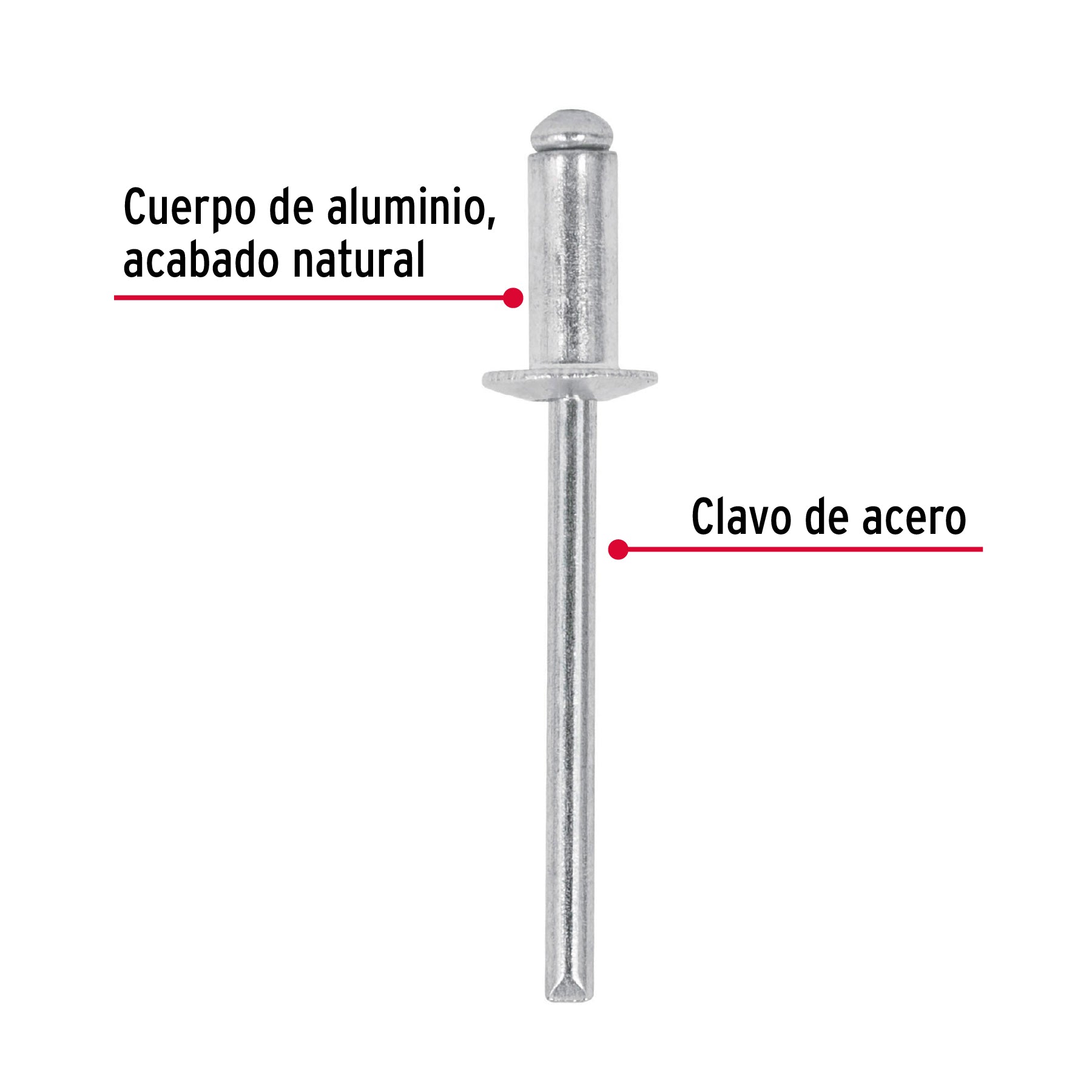 Bolsa con 50 remaches 3/16" x 1/8" de aluminio, ala 3/8"