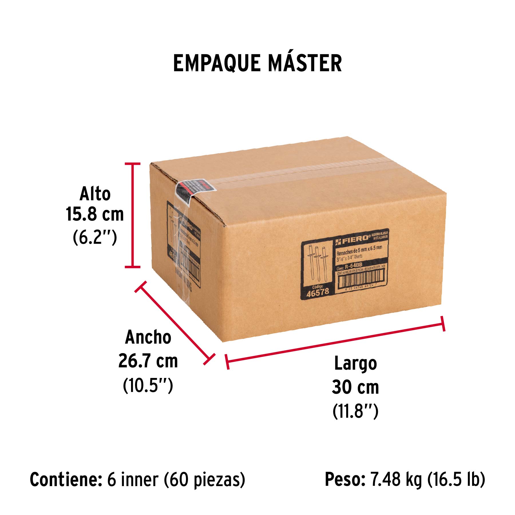 Bolsa c/50 remaches 3/16"x1/4" blancos de aluminio, ala 3/8" - Empaque
