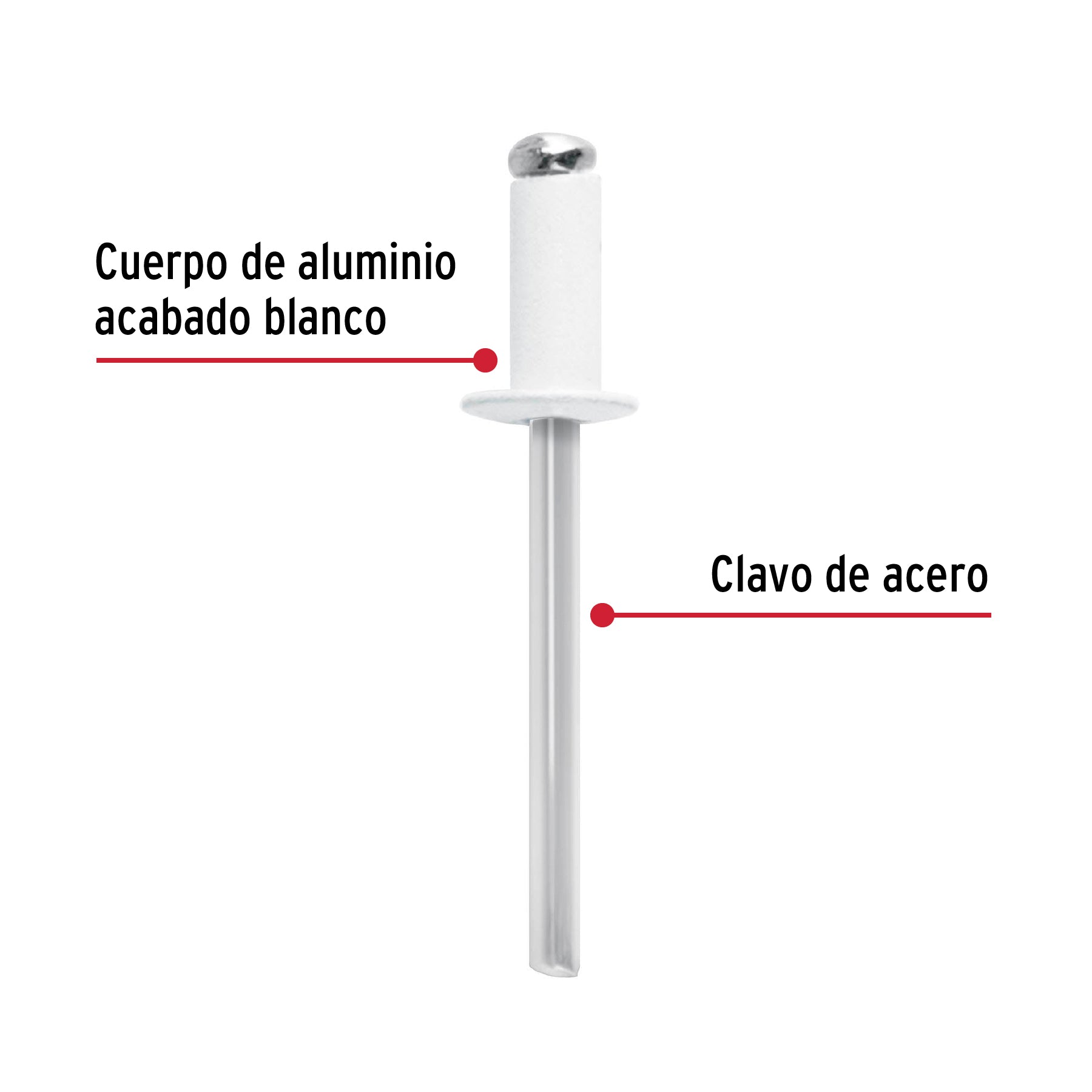 Bolsa c/50 remaches 3/16"x1/4" blancos de aluminio, ala 3/8"