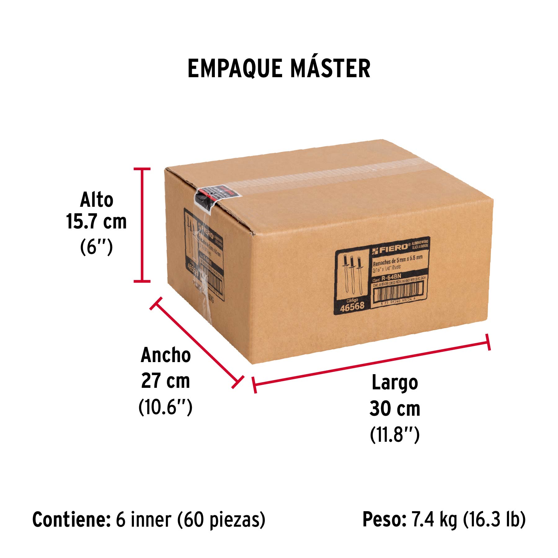 Bolsa c/50 remaches 3/16"x1/4" negros de aluminio, ala 3/8" - Empaque