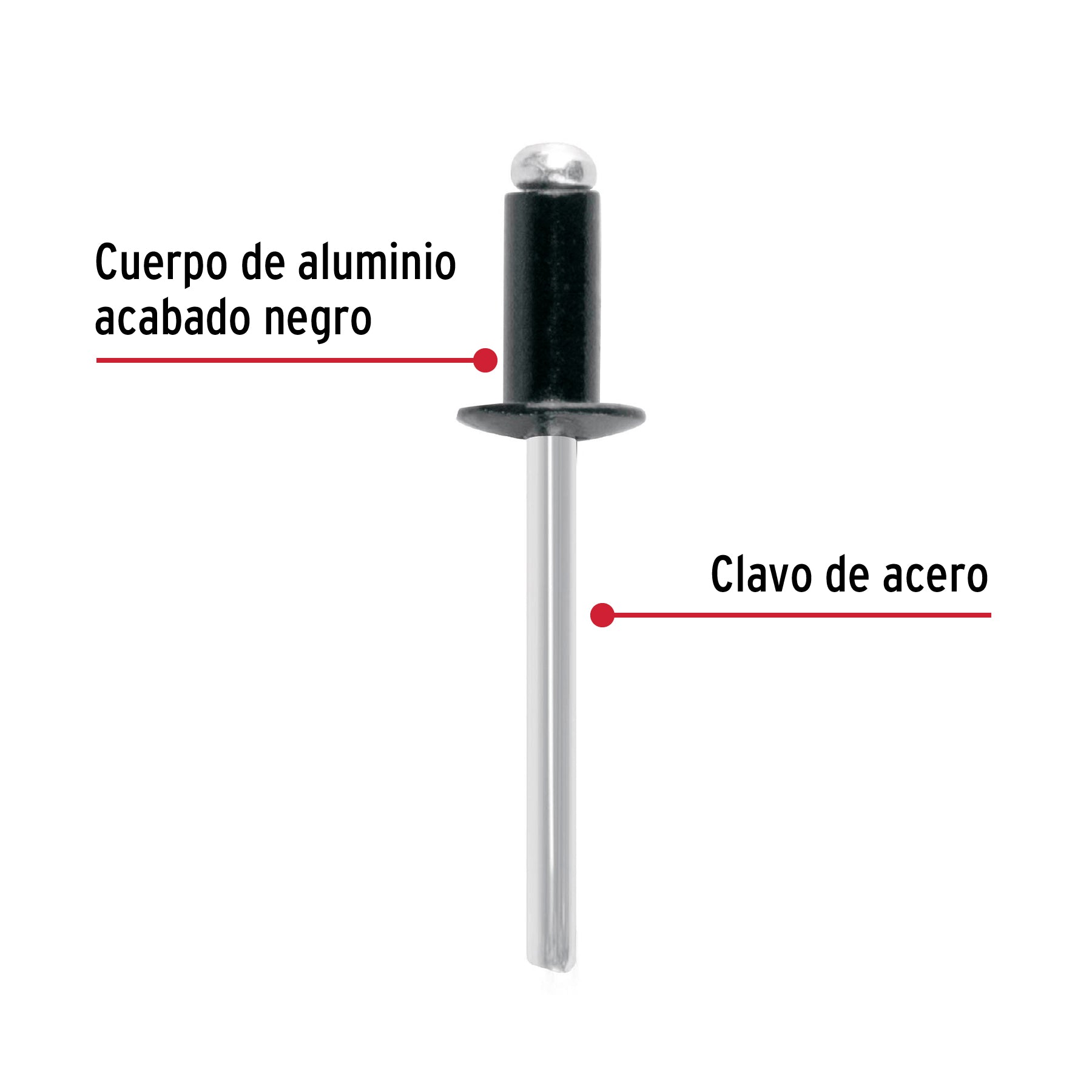 Bolsa c/50 remaches 3/16"x1/4" negros de aluminio, ala 3/8"