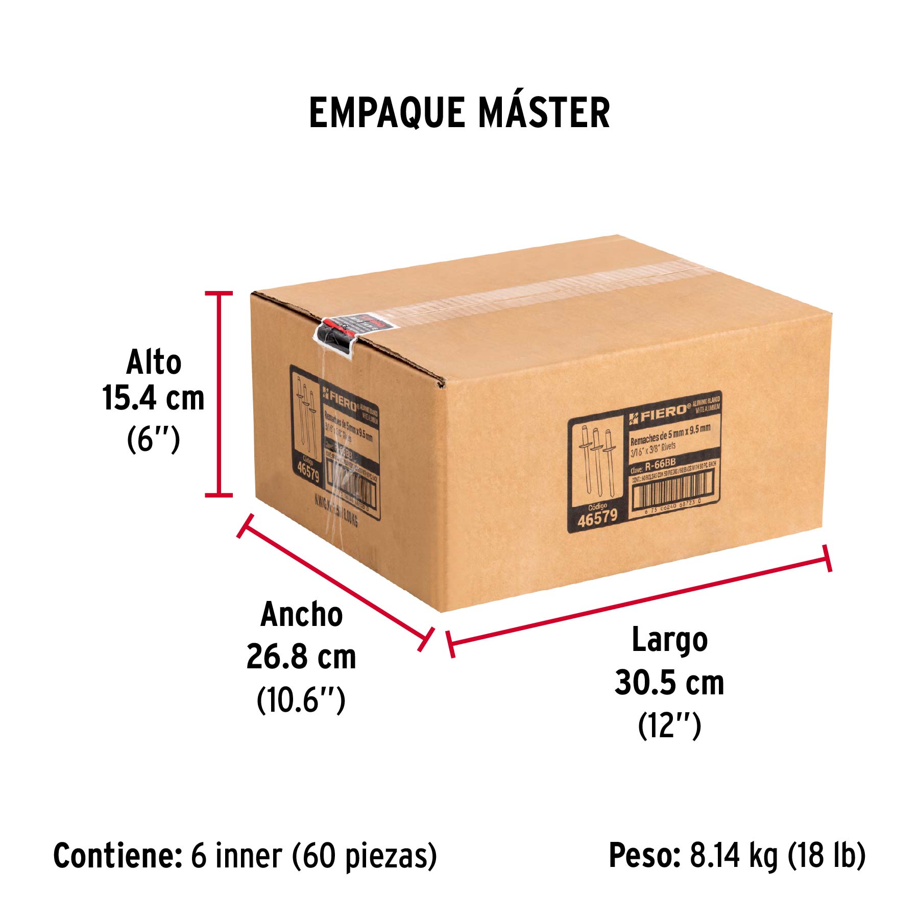 Bolsa c/50 remaches 3/16"x3/8" blancos de aluminio, ala 3/8" - Empaque